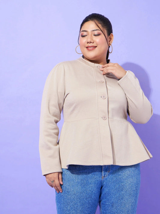 Women Solid Standard Grey High Neck Full Sleeve Jacket 2160