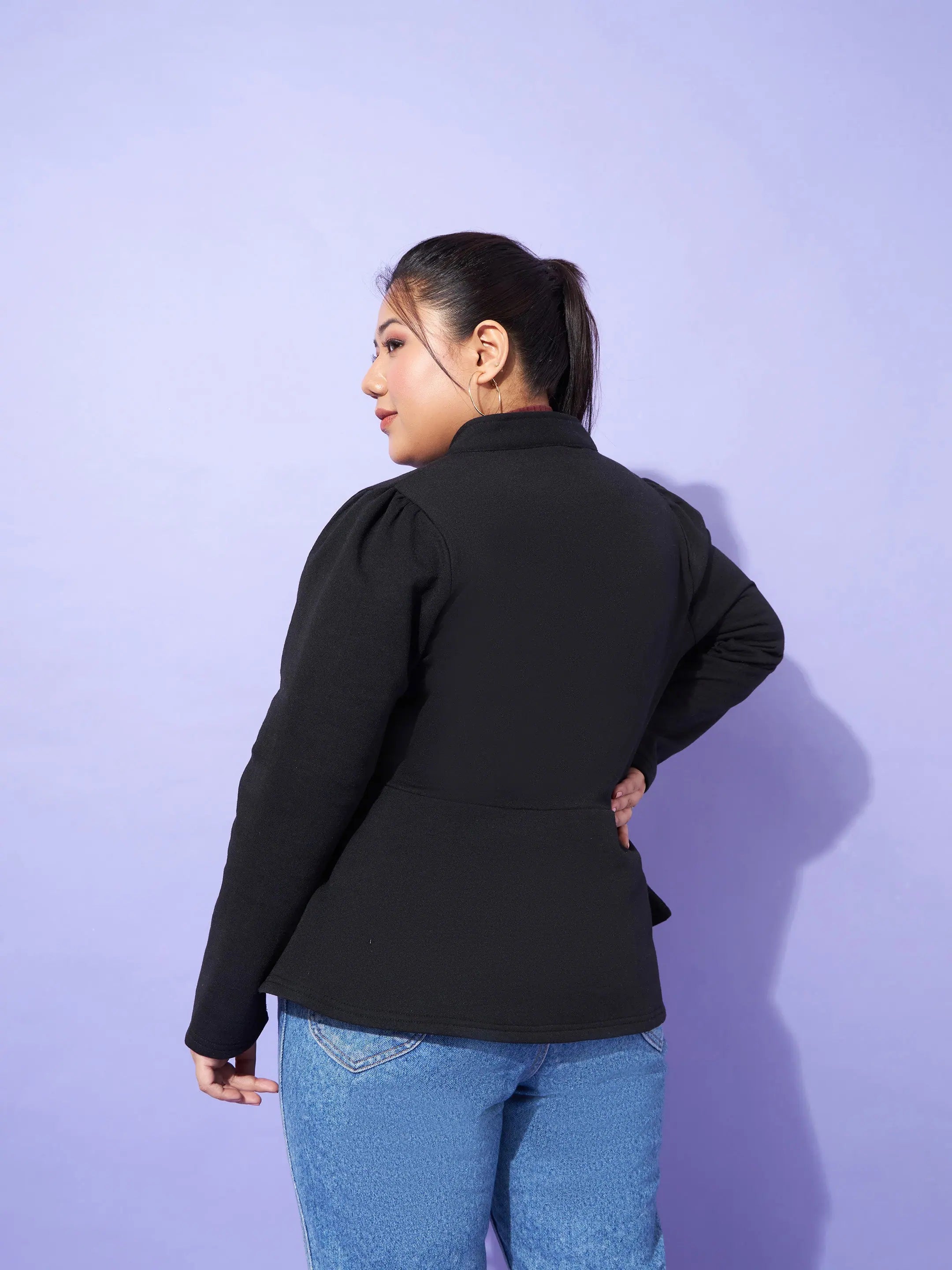 Black Fleece Peplum Jacket - Women's Fashion Outerwear