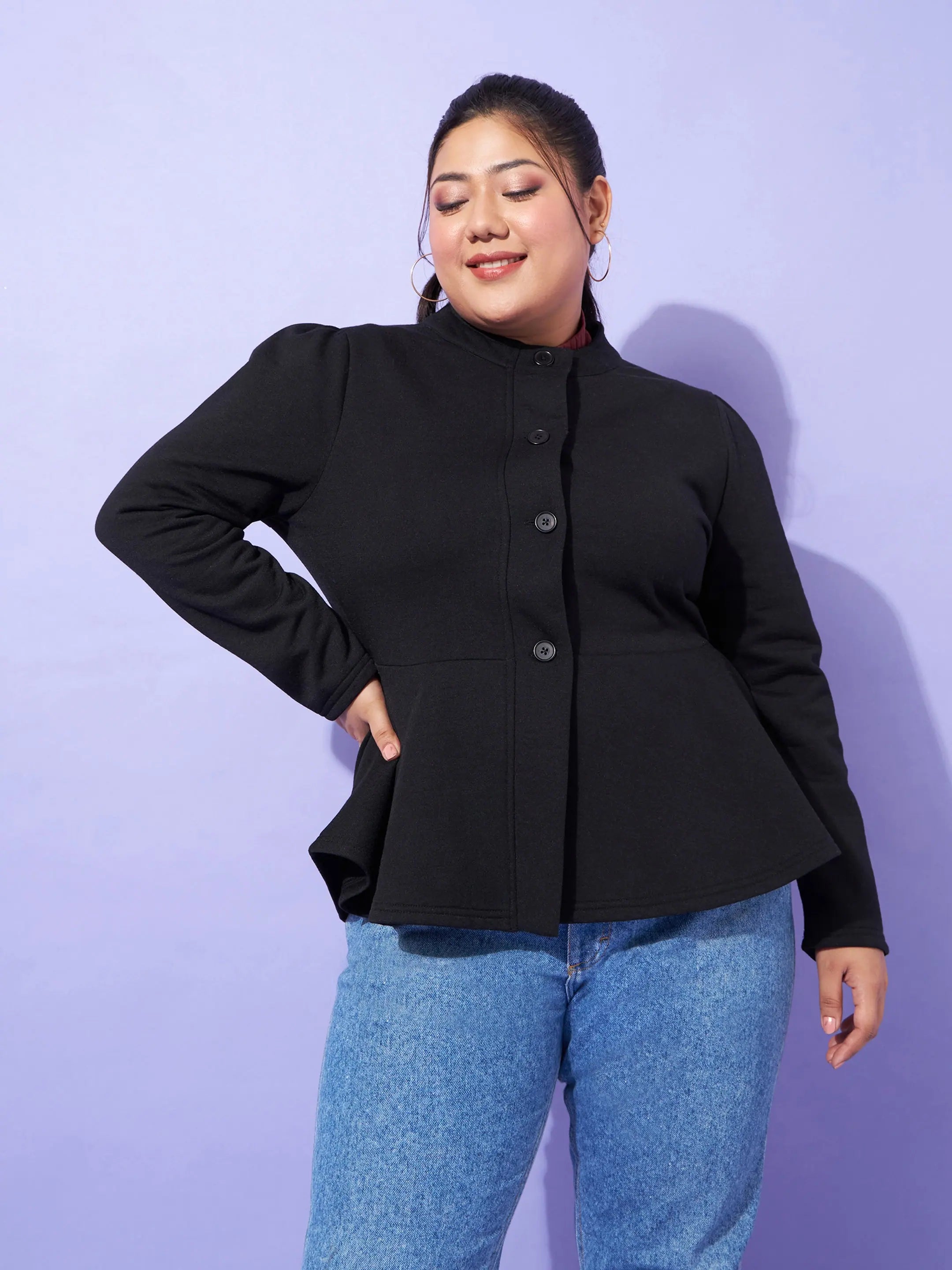 Black Fleece Peplum Jacket - Women's Fashion Outerwear