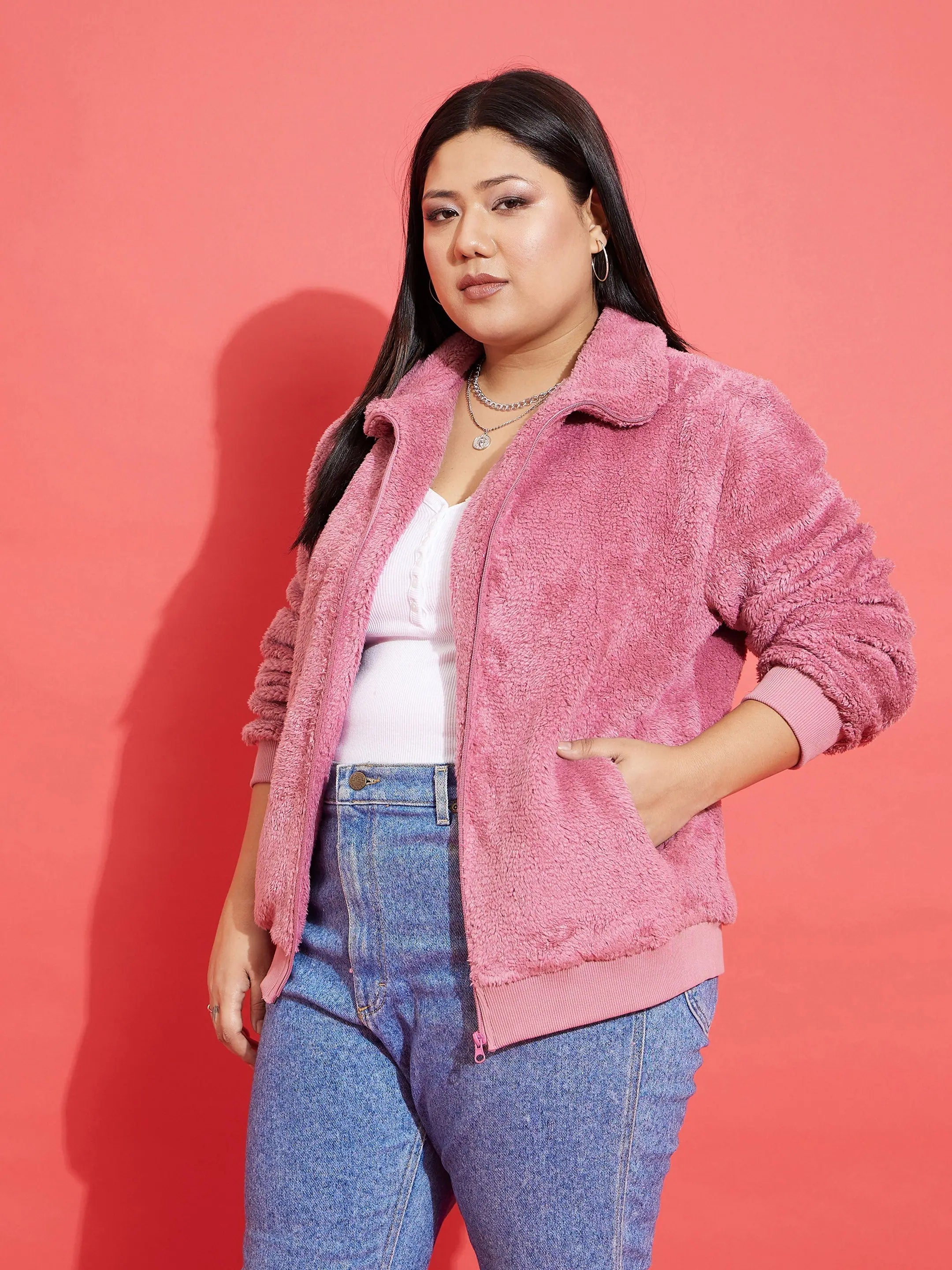 Pink Fur Women's Jacket - Trendy Winter Coats & Outerwear