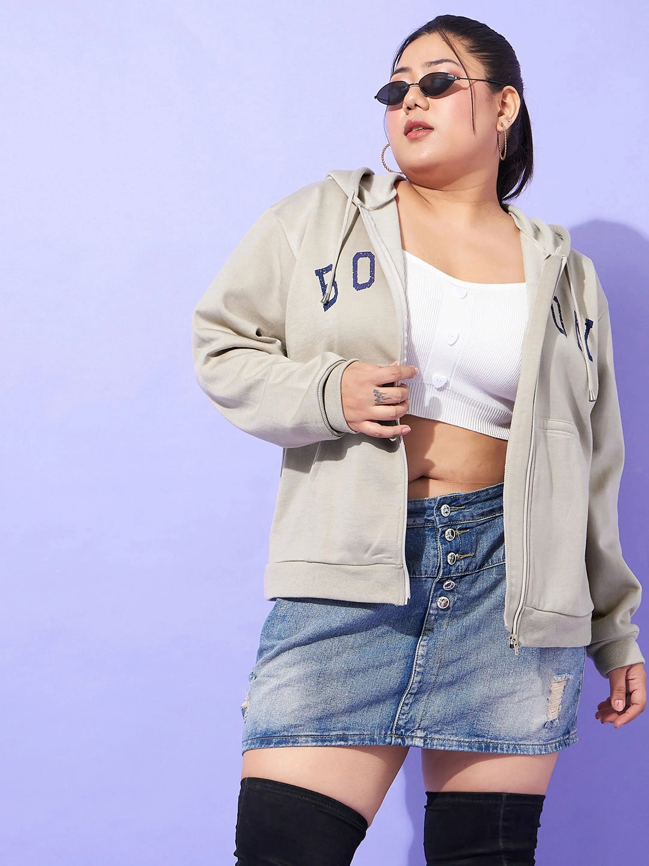 Grey Printed Women's Jacket - Trendy Fashion Outerwear