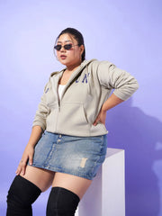 Women Printed Standard Grey Full Sleeve Jacket