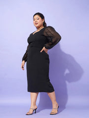 Women Black Sequence Sleeve Detail Bodycon Dress