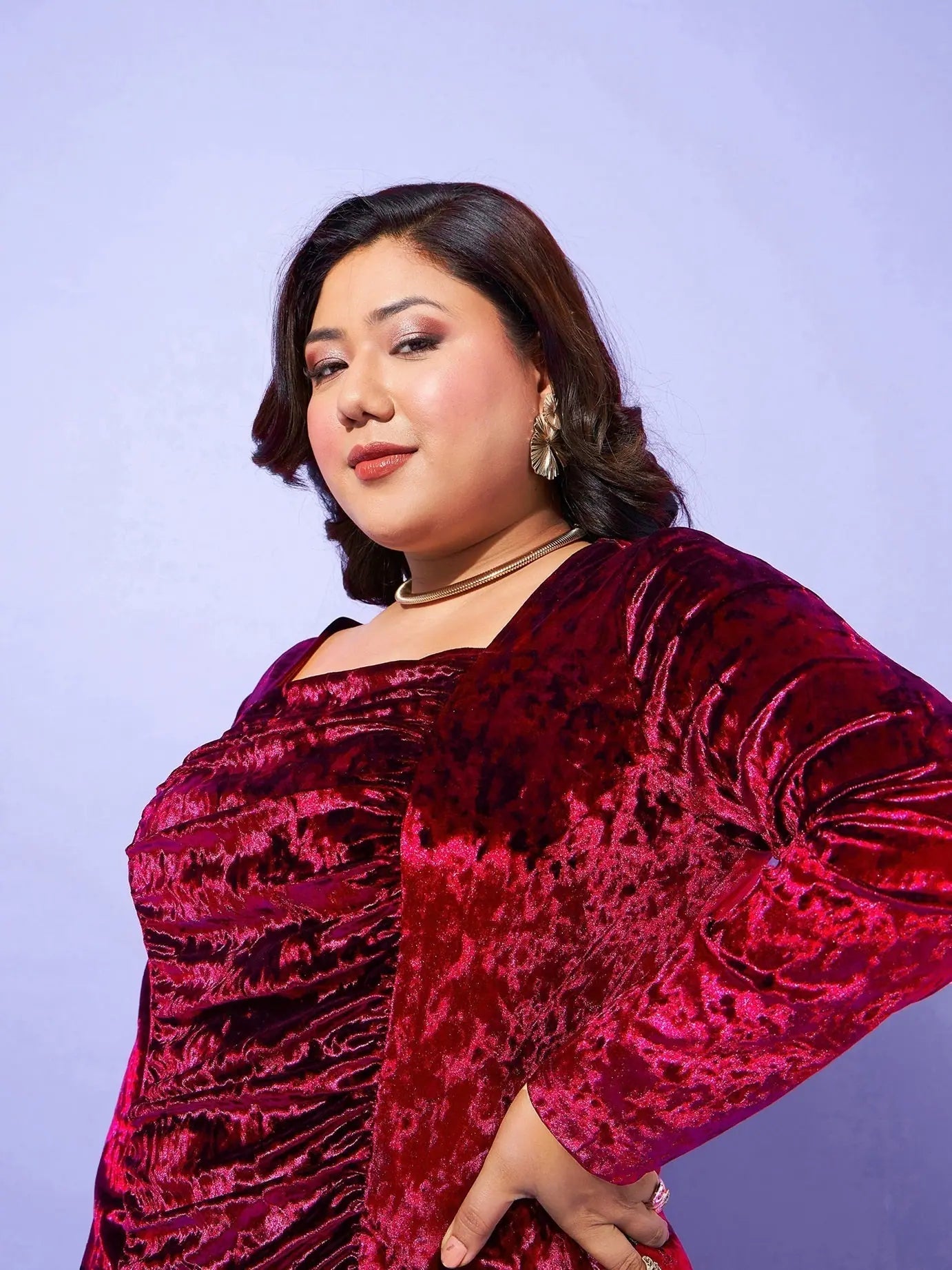 Red Velvet Ruching Mini Dress | Bodycon Dress for Women