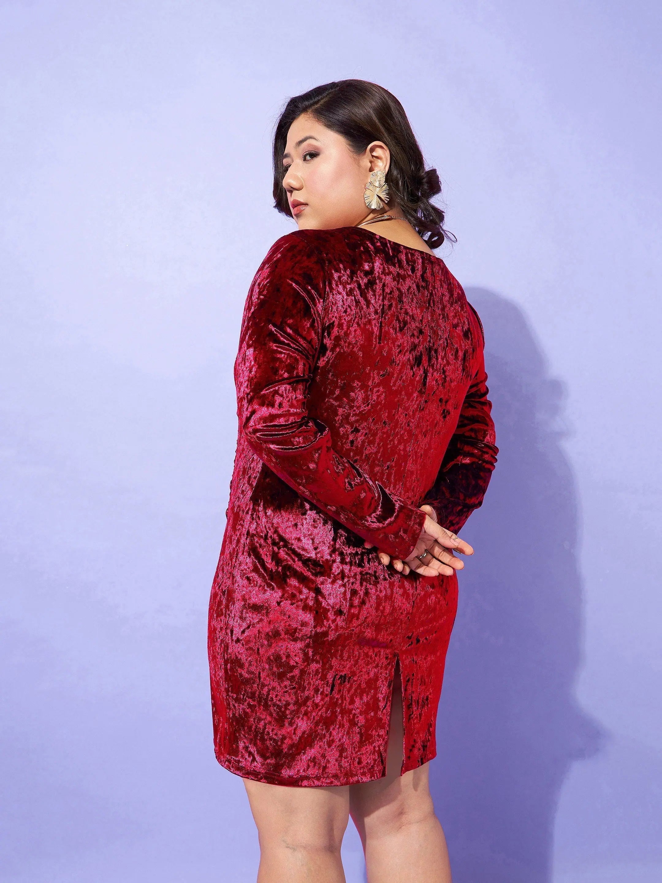 Red Velvet Ruching Mini Dress | Bodycon Dress for Women