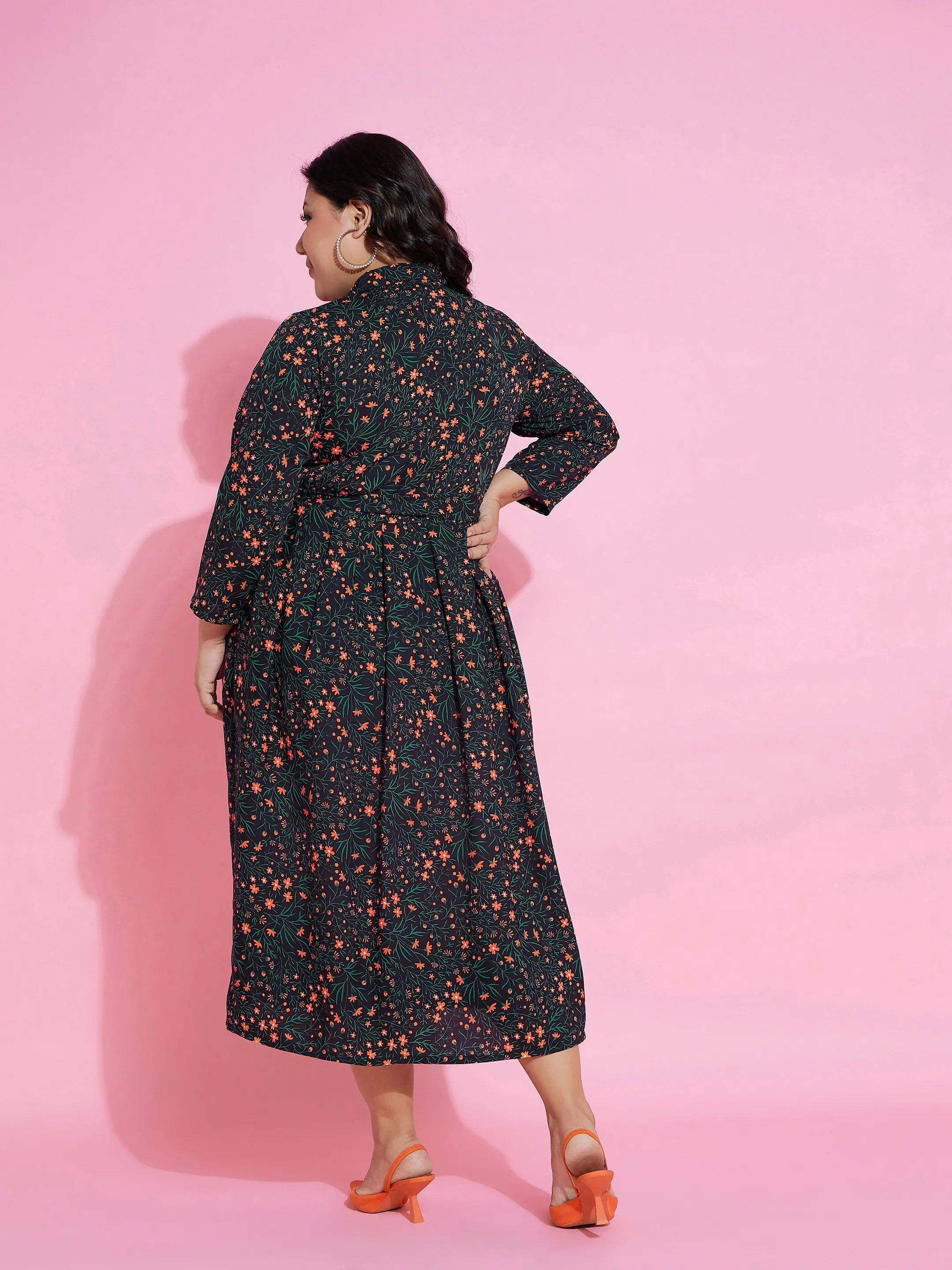 Floral Belted Shirt Dress | Women's Midi Cotton Dress