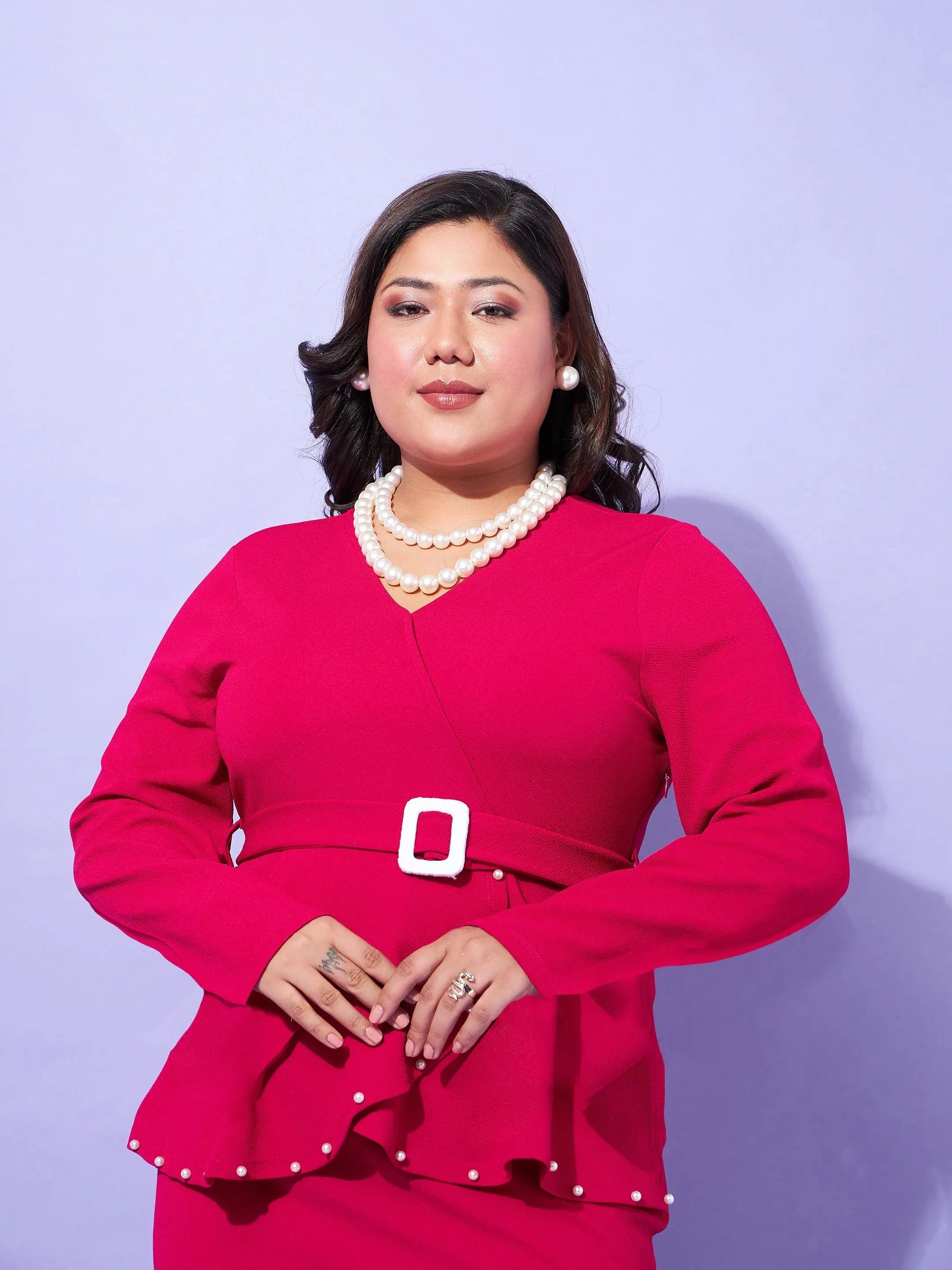 Fuchsia Bodycon Dress | Women's Peplum Knit Midi Dress