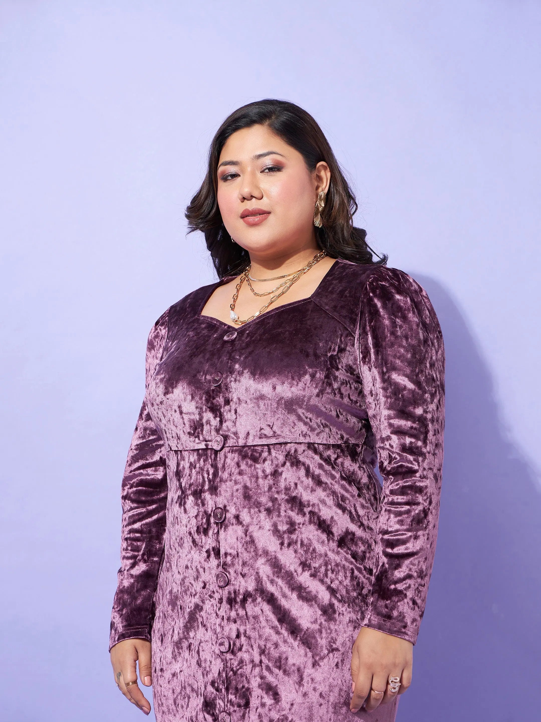 Purple Velvet Bodycon Dress | Women's Midi Party Wear Style