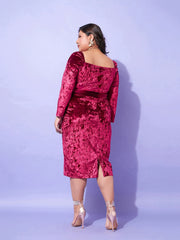 Women Red Velvet Sweatheart Neck A Line Dress