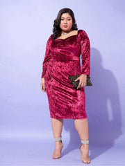 Women Red Velvet Sweatheart Neck A Line Dress