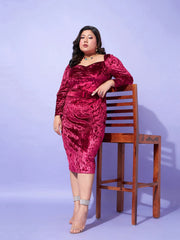 Women Red Velvet Sweatheart Neck A Line Dress