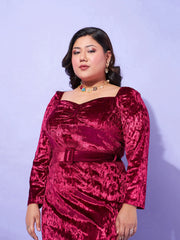 Women Red Velvet Sweatheart Neck A Line Dress