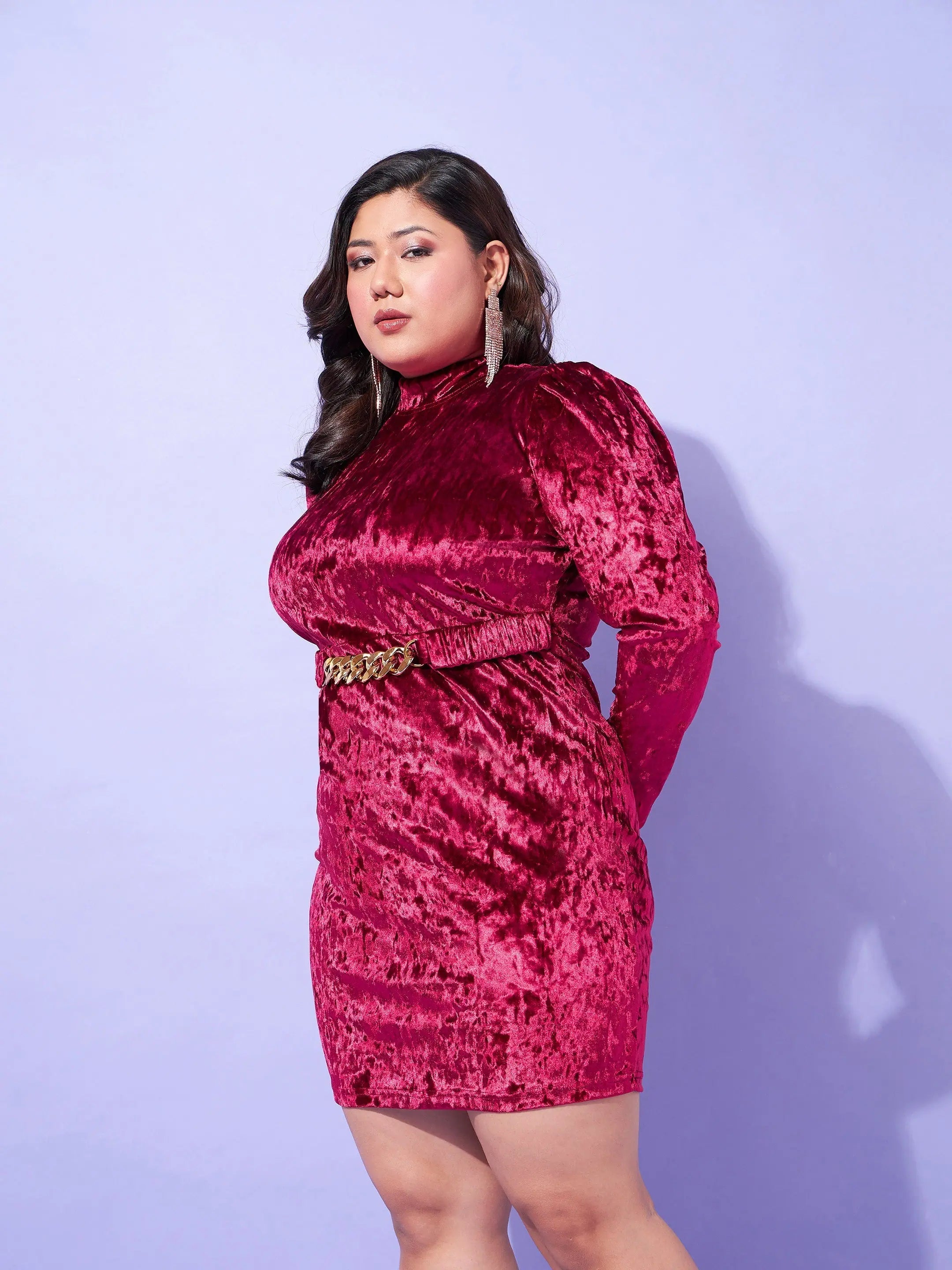 red velvet bodycon mini dress Red Mini Dress Velvet One-Shoulder Knot Bodycon Dress ZINNTRA