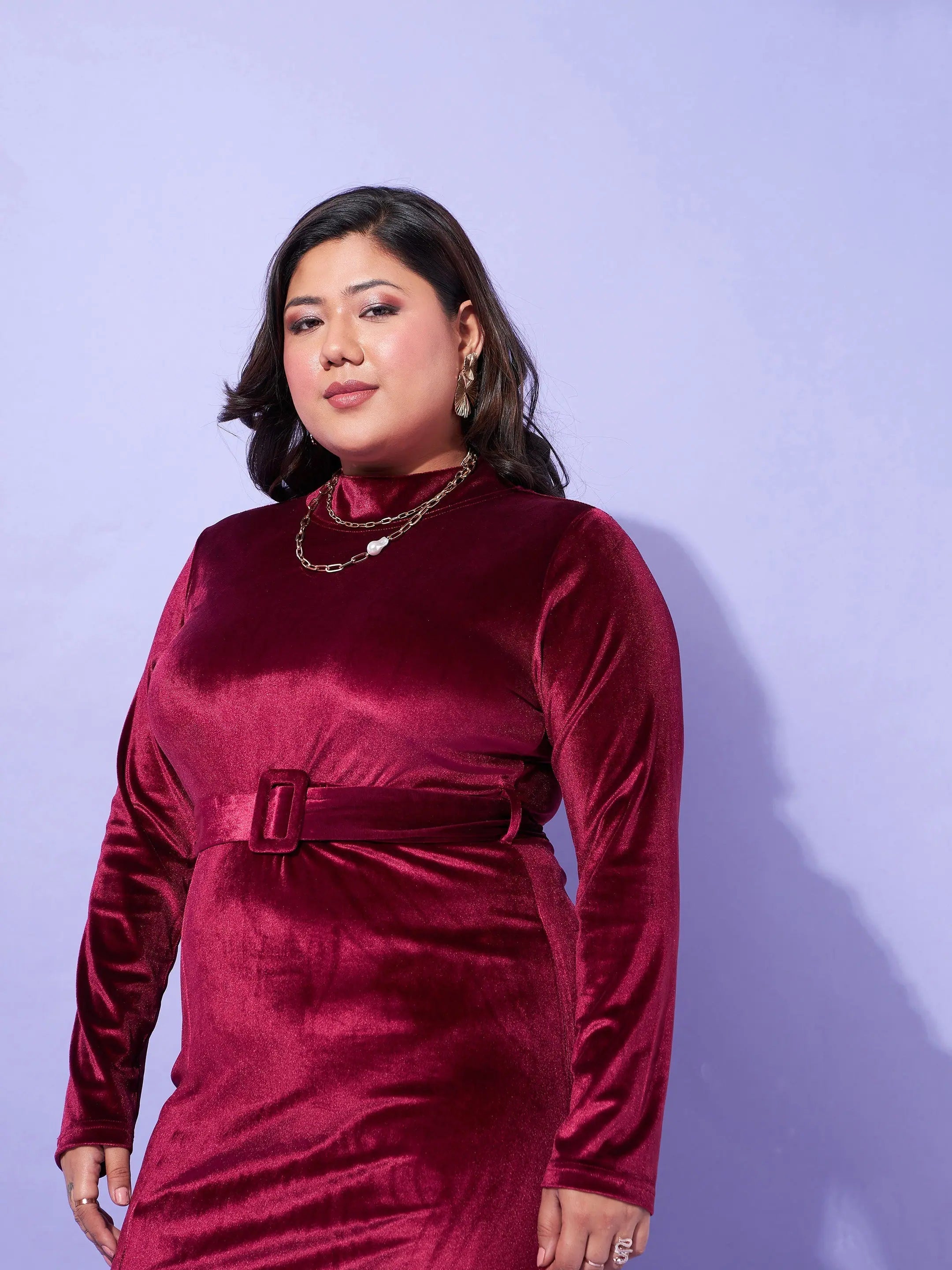 Maroon Velvet Bodycon Dress | Party Wear Lehenga
