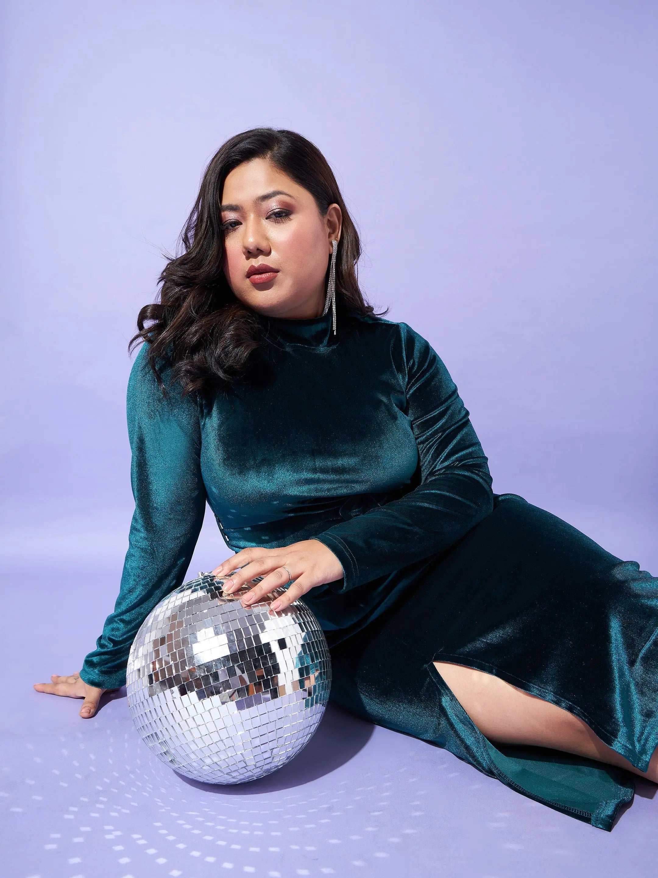 Emerald Velvet Bodycon Dress - Front Slit Midi Dress