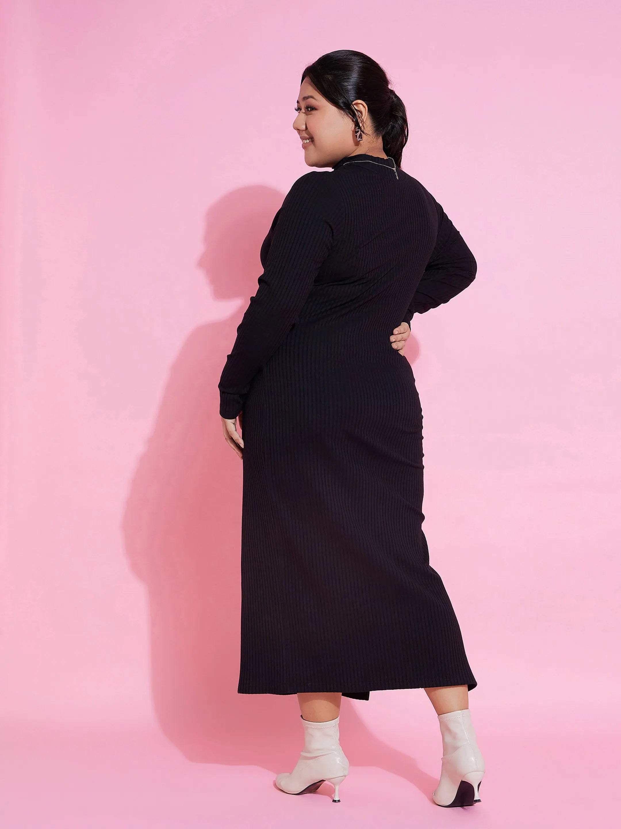 Black Ribbed Midi Bodycon Dress - Sleek, Stylish, & Chic