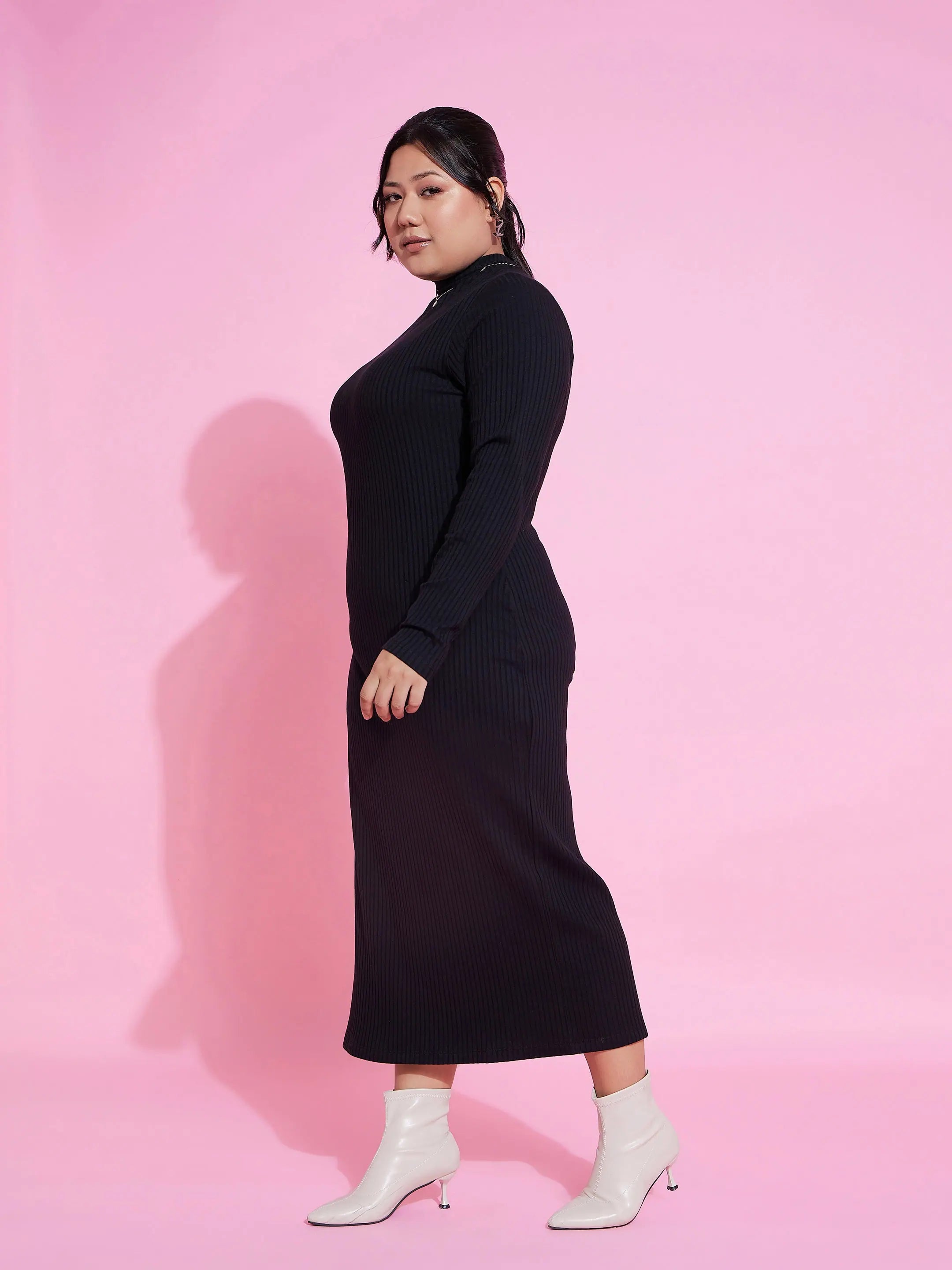 Black Ribbed Midi Bodycon Dress - Sleek, Stylish, & Chic