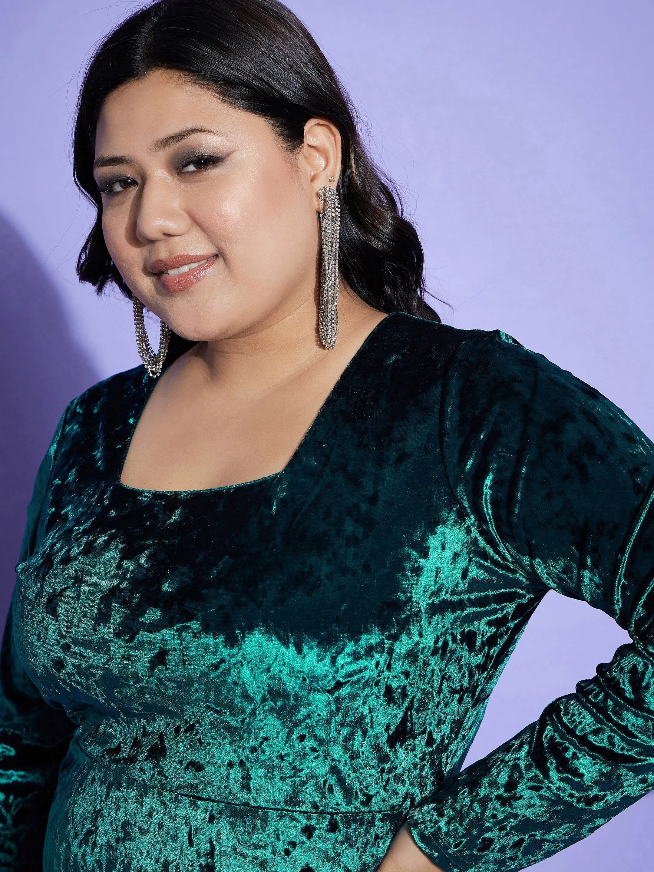 Emerald Velvet Frill Hem Short Dress | Western Outfits