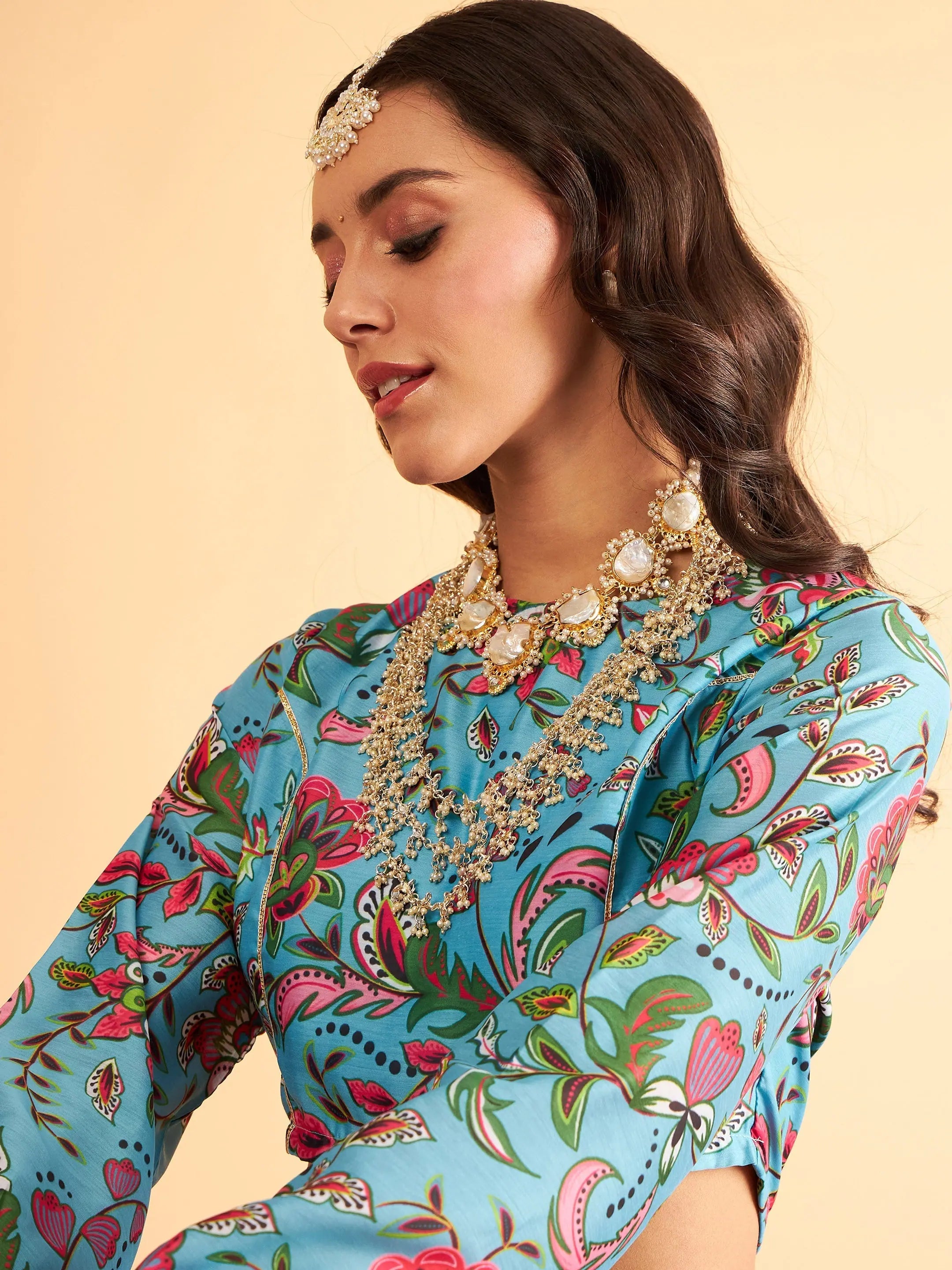 Blue Floral Anarkali Lehenga | Traditional Indian Lehenga Choli