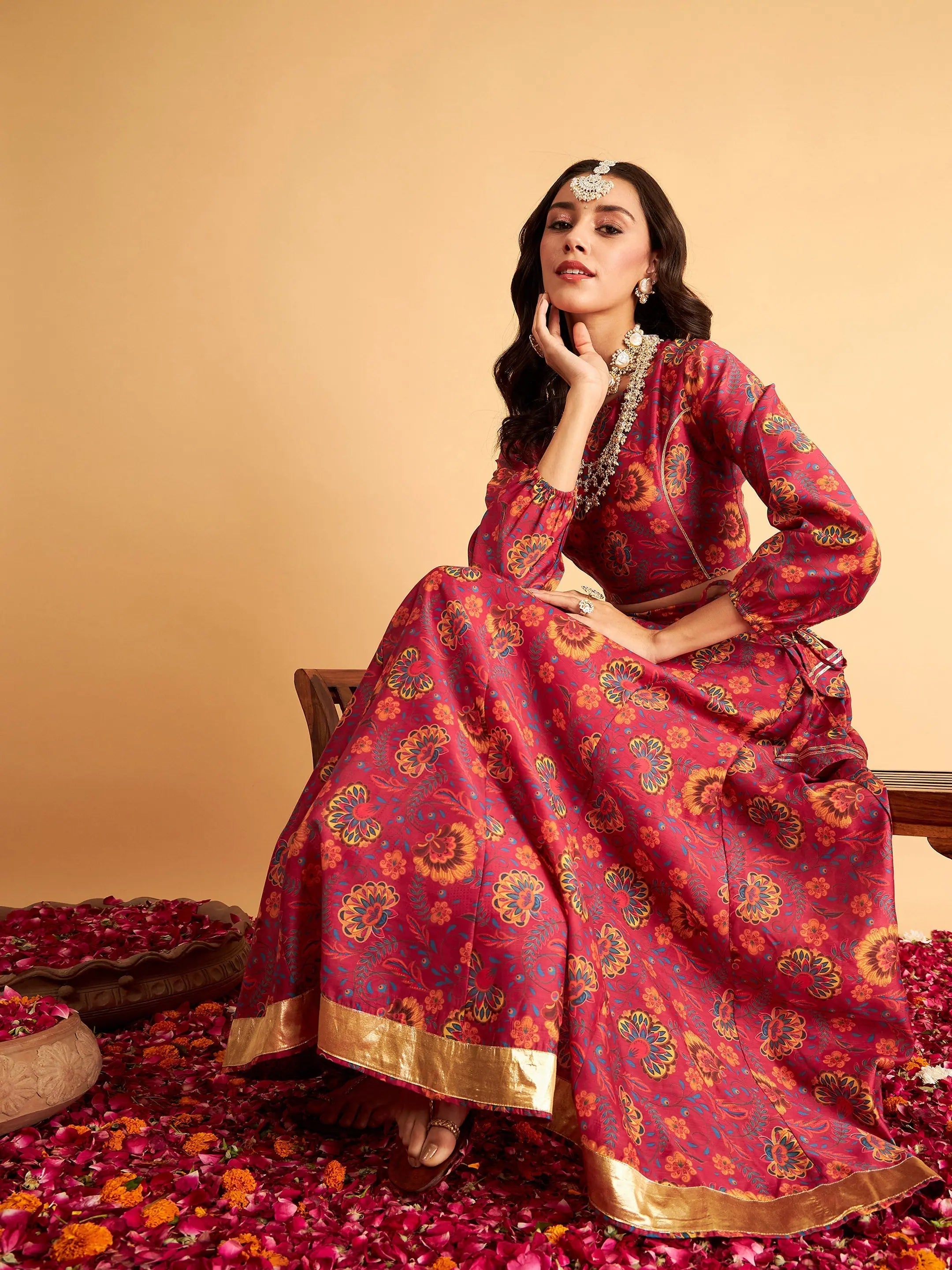 Fuchsia Floral Anarkali Lehenga | Designer Ethnic Lehenga Choli