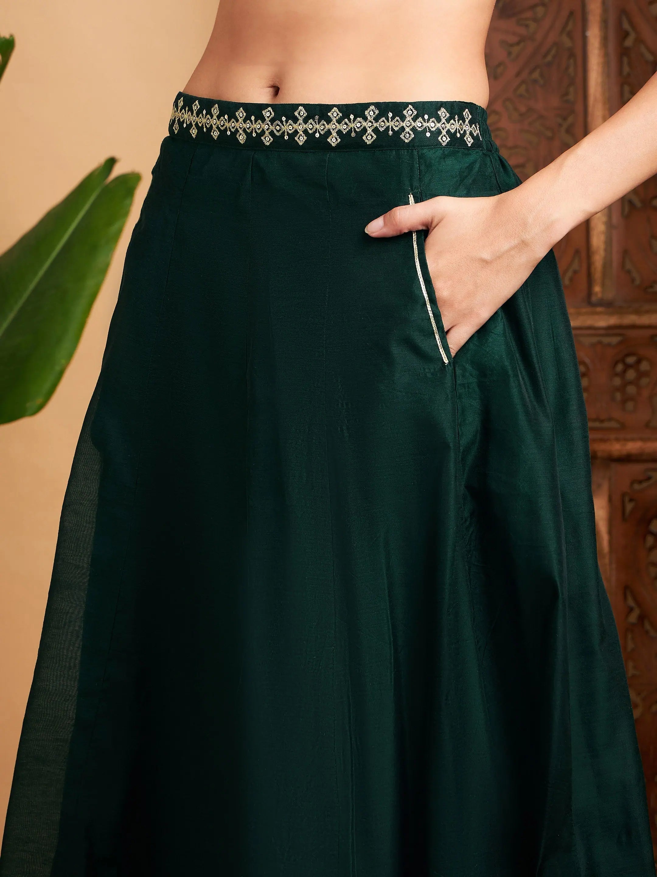 Emerald Embroidered Anarkali Skirt & Crop Top | Designer Lehenga