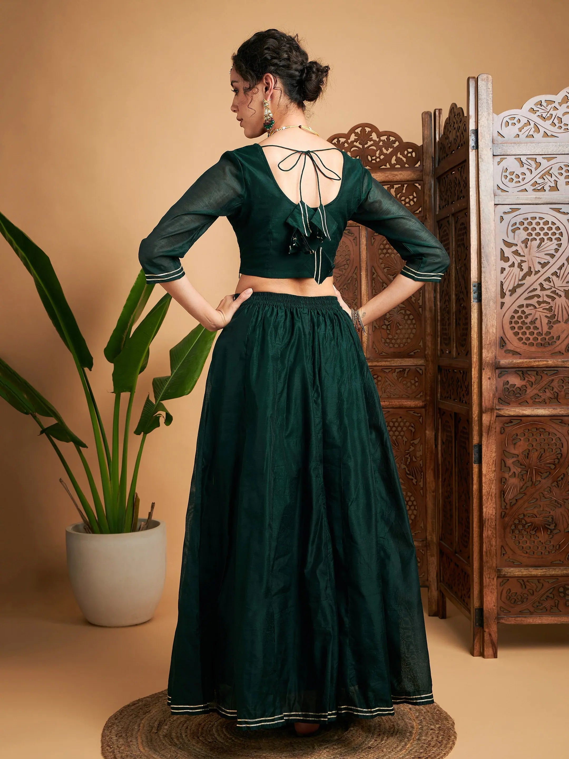 Emerald Embroidered Anarkali Skirt & Crop Top | Designer Lehenga