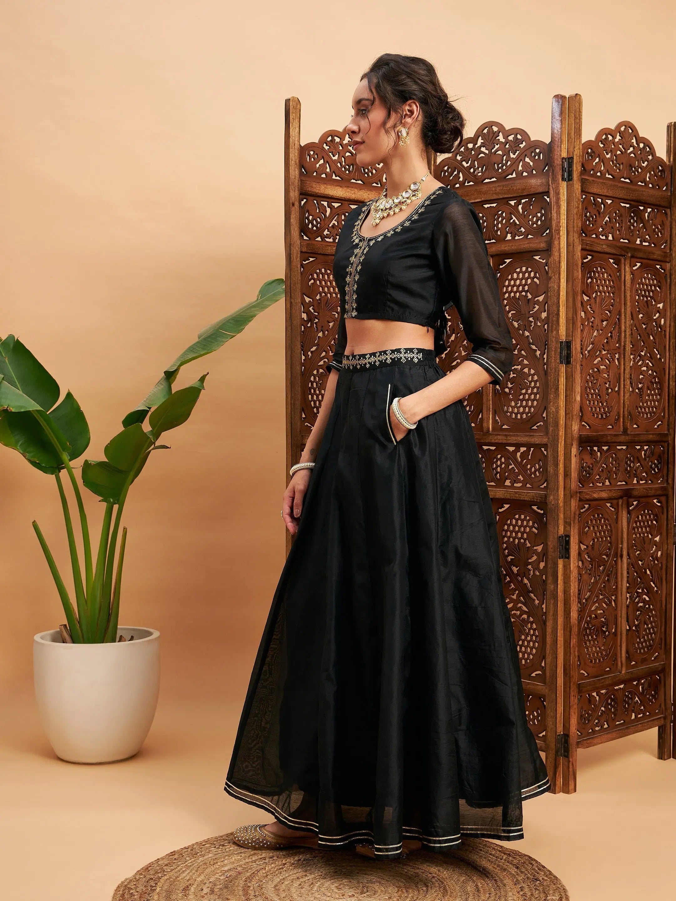 Black Embroidered Lehenga Choli - Designer Anarkali Skirt Top