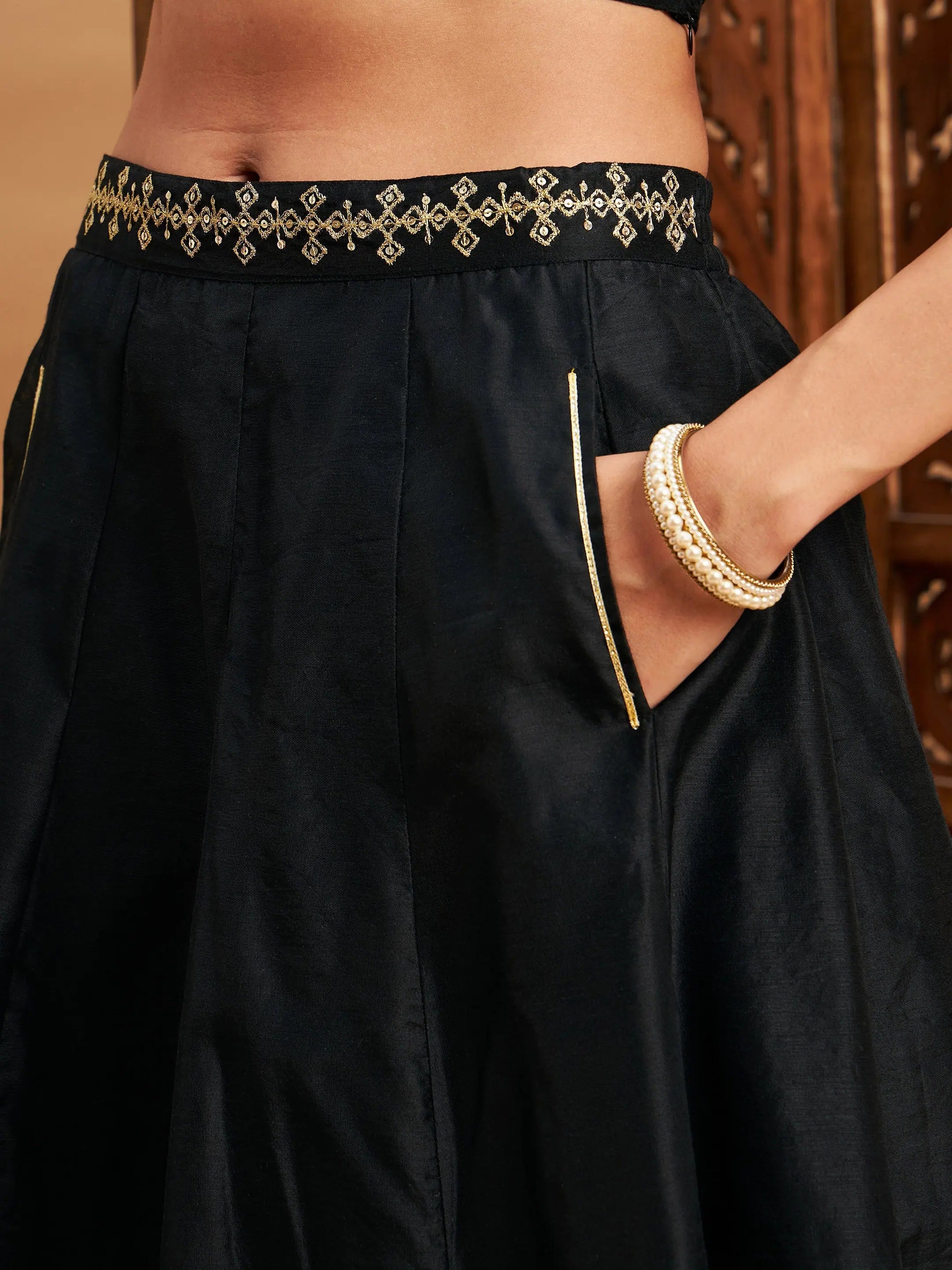 Black Embroidered Lehenga Choli - Designer Anarkali Skirt Top