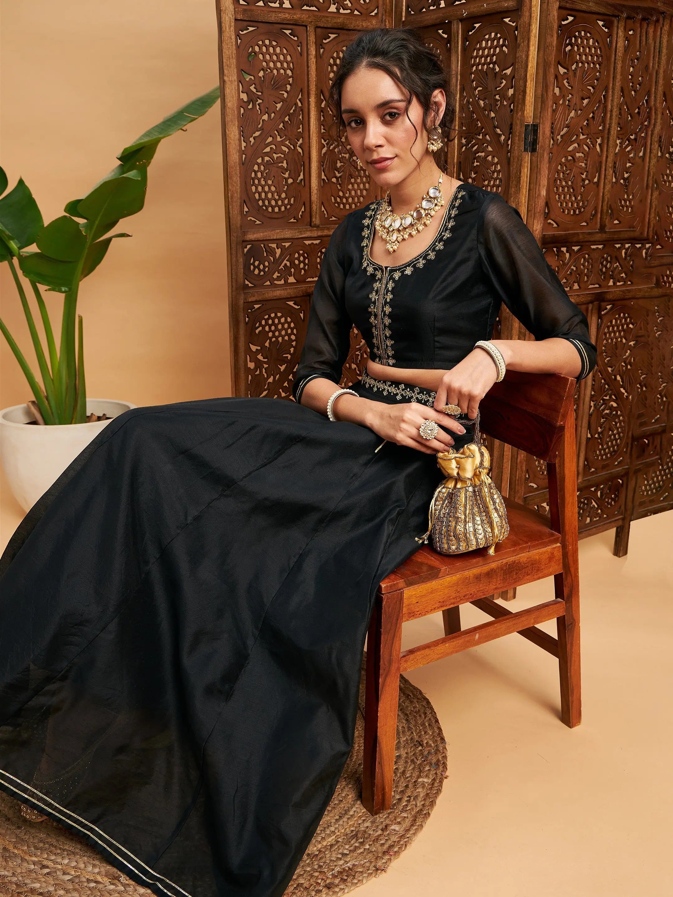 Black Embroidered Lehenga Choli - Designer Anarkali Skirt Top