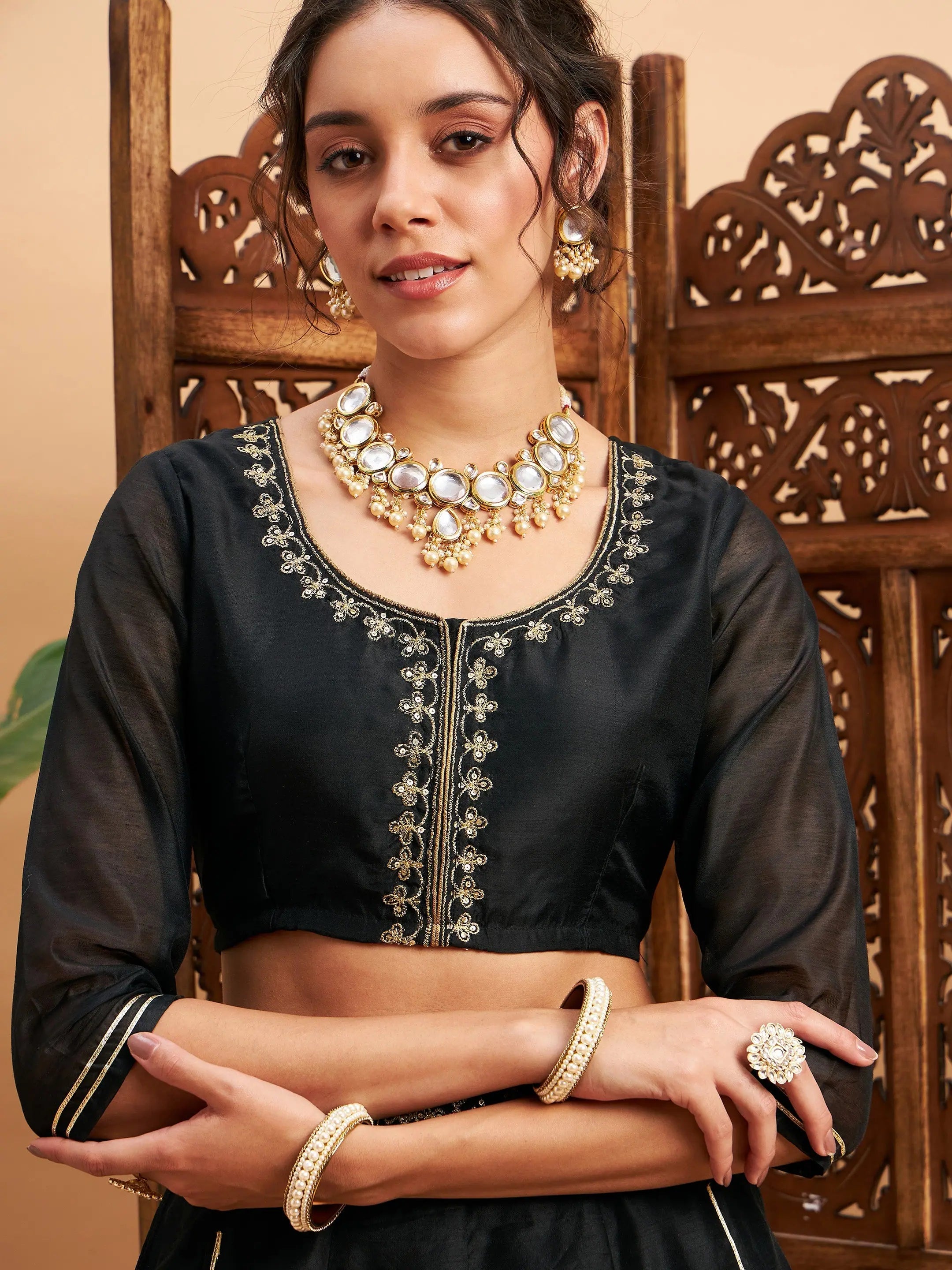 Black Embroidered Lehenga Choli - Designer Anarkali Skirt Top