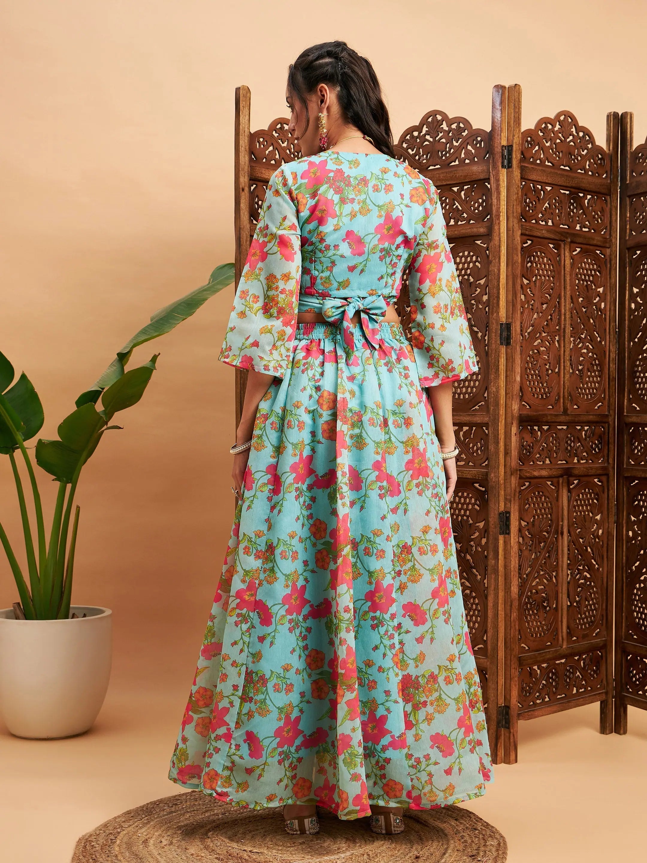 Blue Floral Lehenga Choli Set | Designer Traditional Indian Le...
