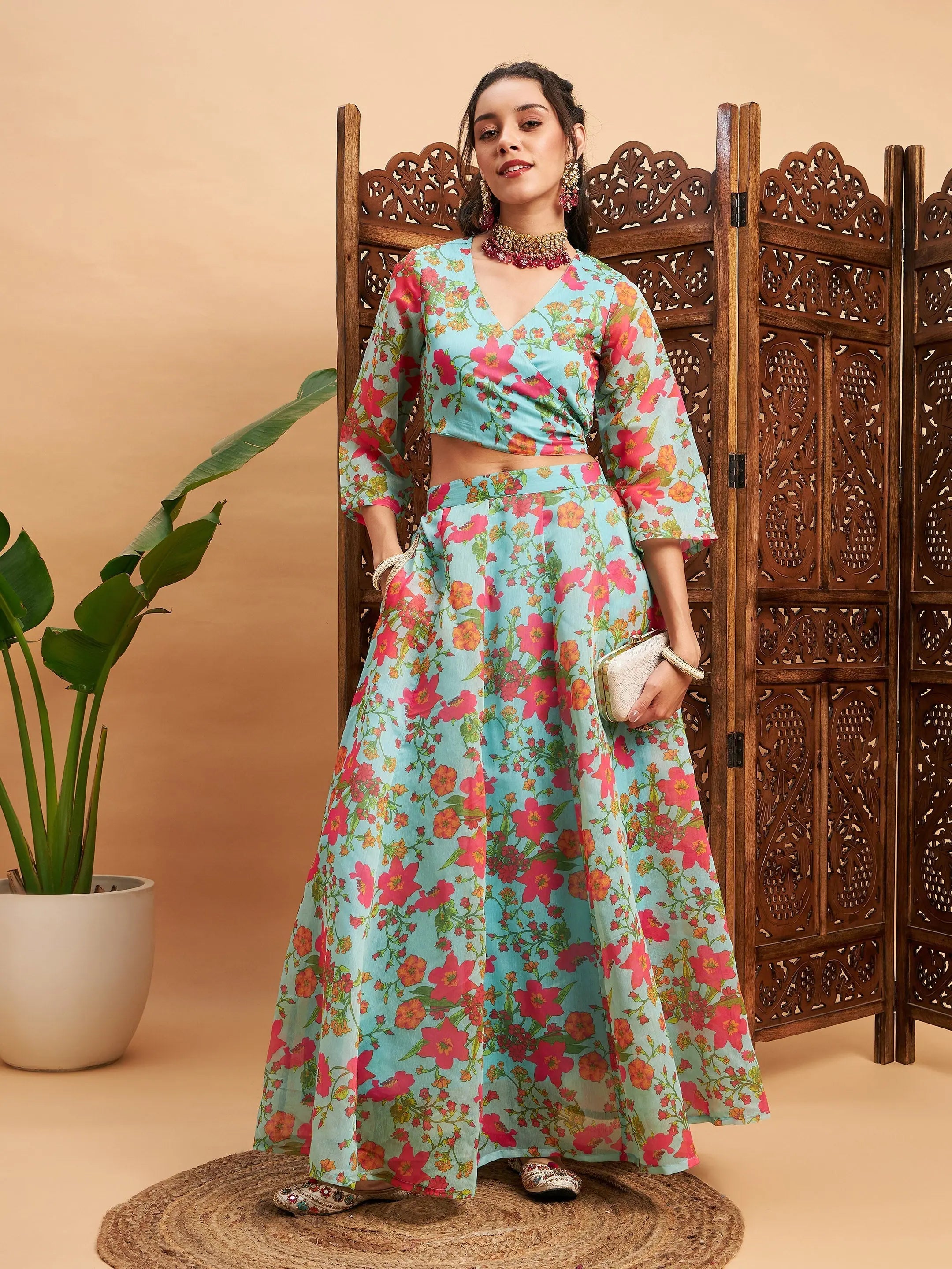 Blue Floral Lehenga Choli Set | Designer Traditional Indian Le...