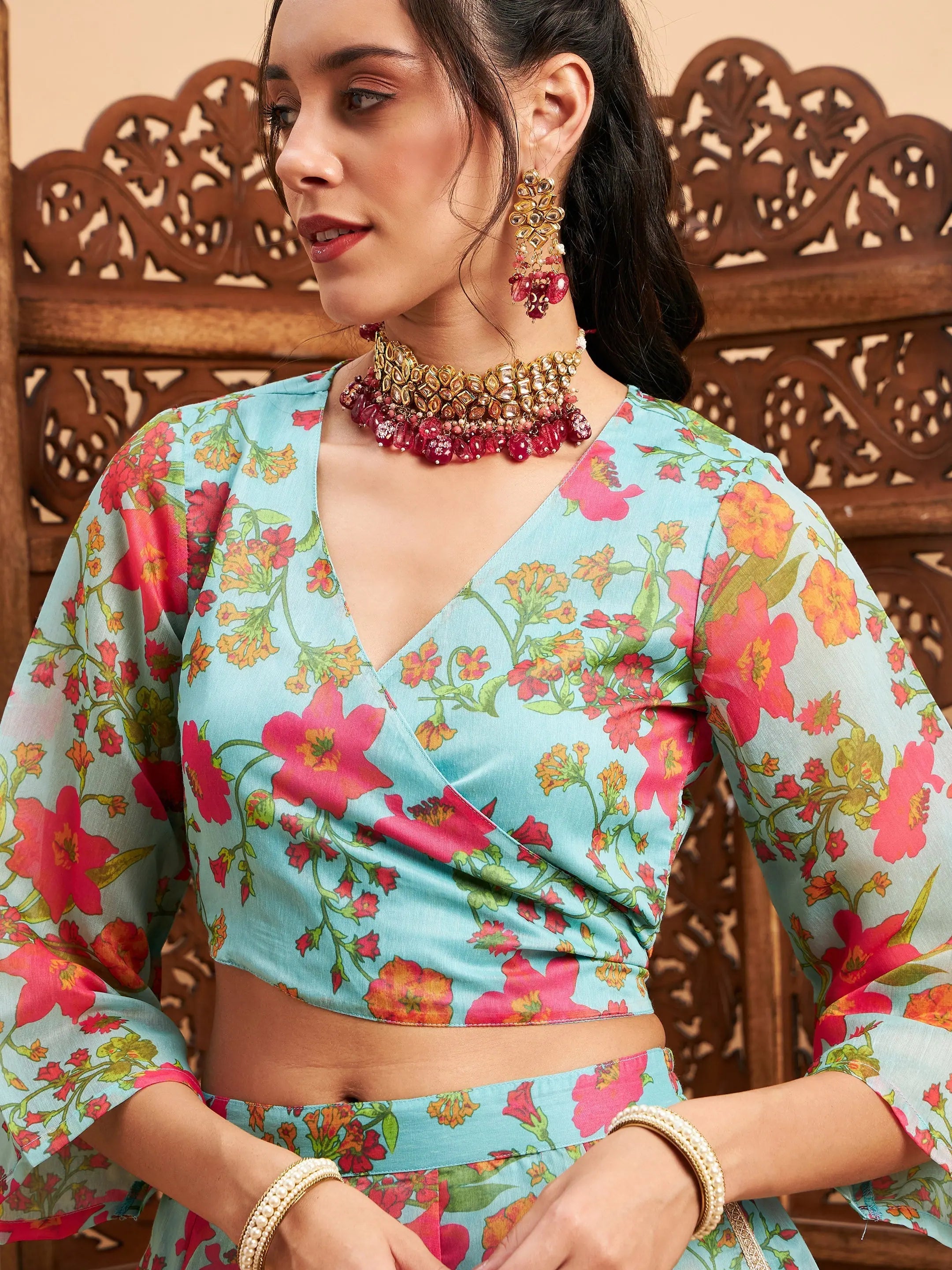 Blue Floral Lehenga Choli Set | Designer Traditional Indian Le...