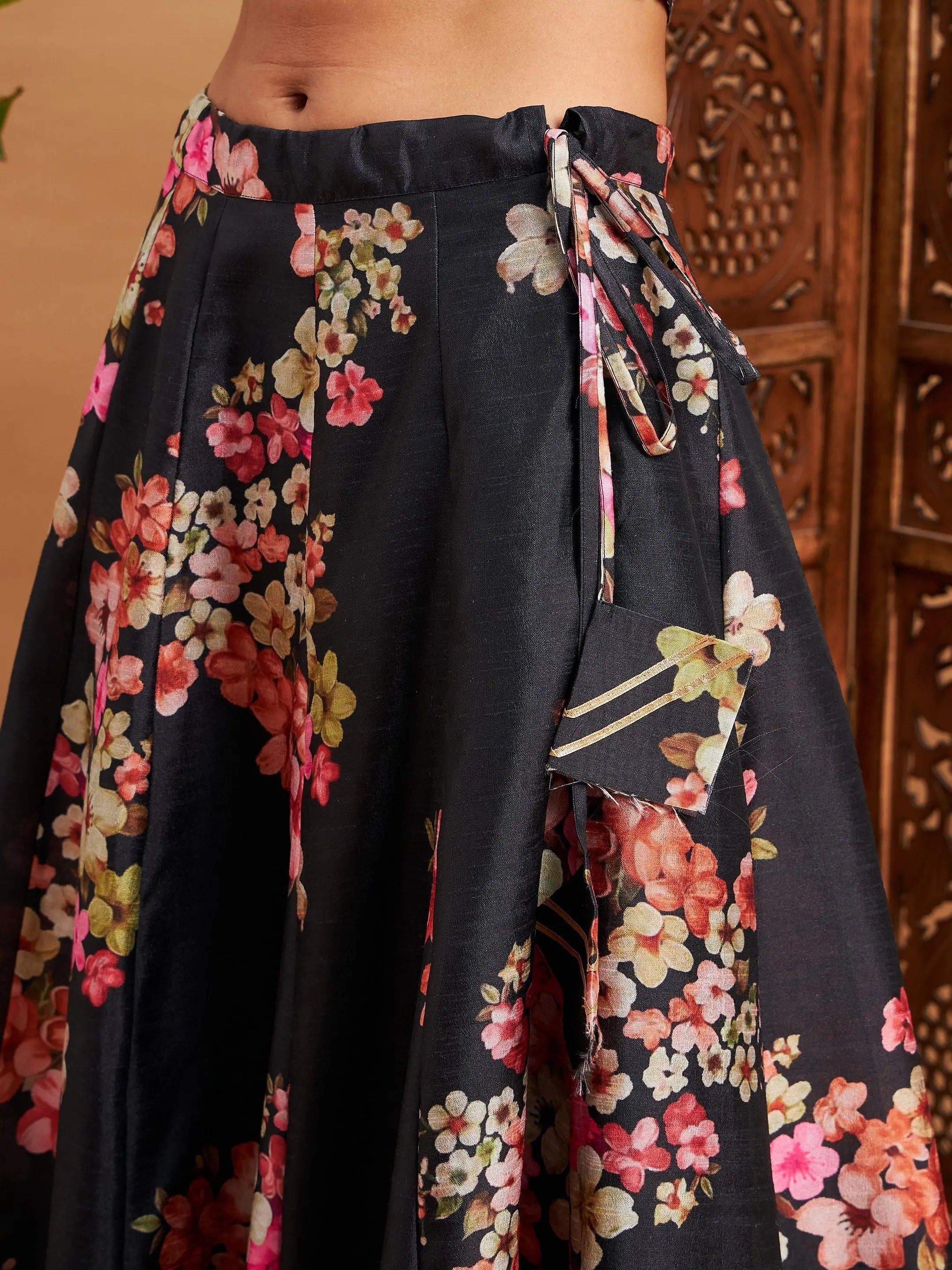 Black Floral Lehenga Choli Set | Women's Party Wear Lehenga