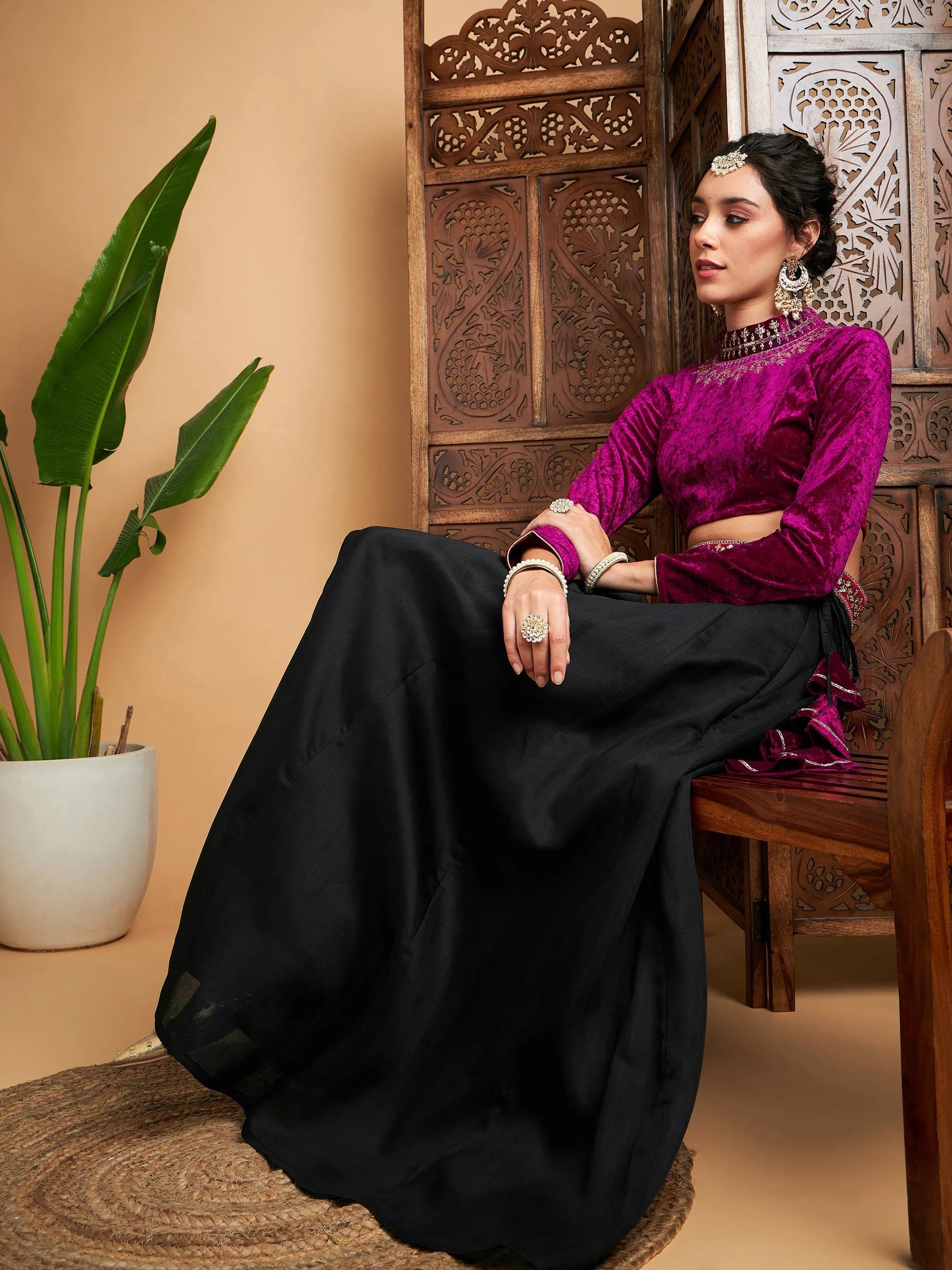Black & Fuchsia Lehenga Choli Set | Designer Party Wear Lehenga