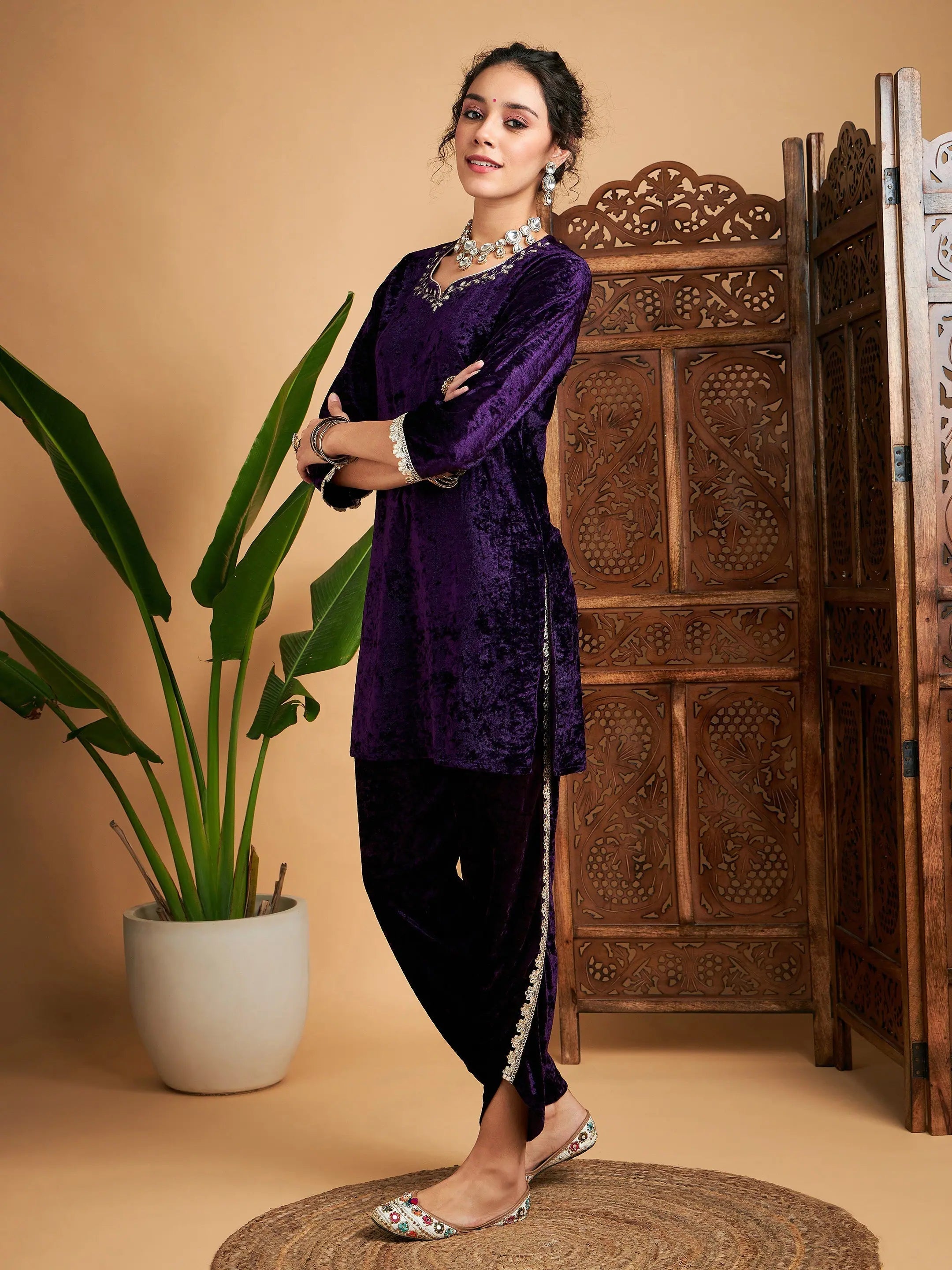 Purple Velvet Dhoti Pant Set | Designer Dhoti Suits for Women
