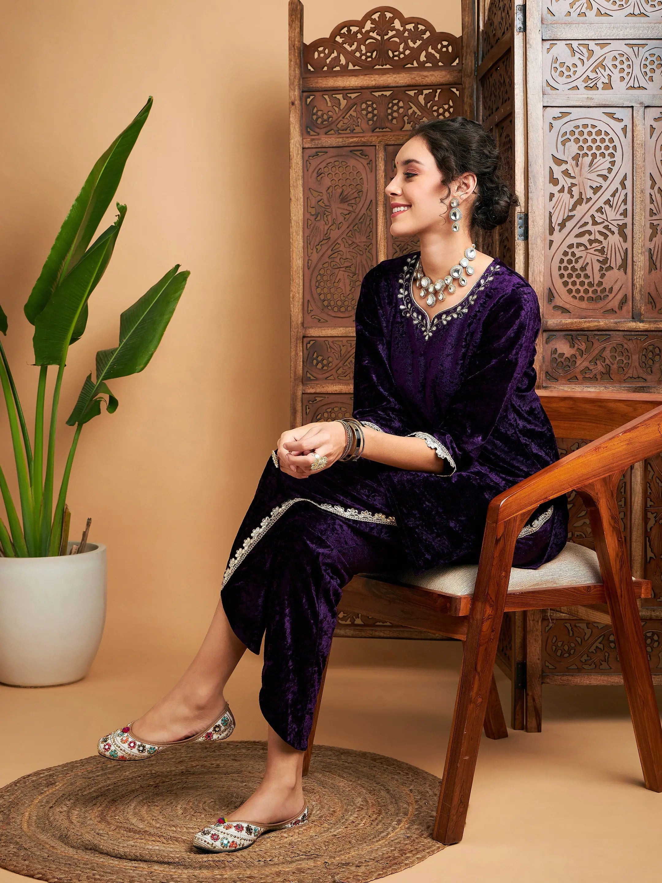 Purple Velvet Dhoti Pant Set | Designer Dhoti Suits for Women