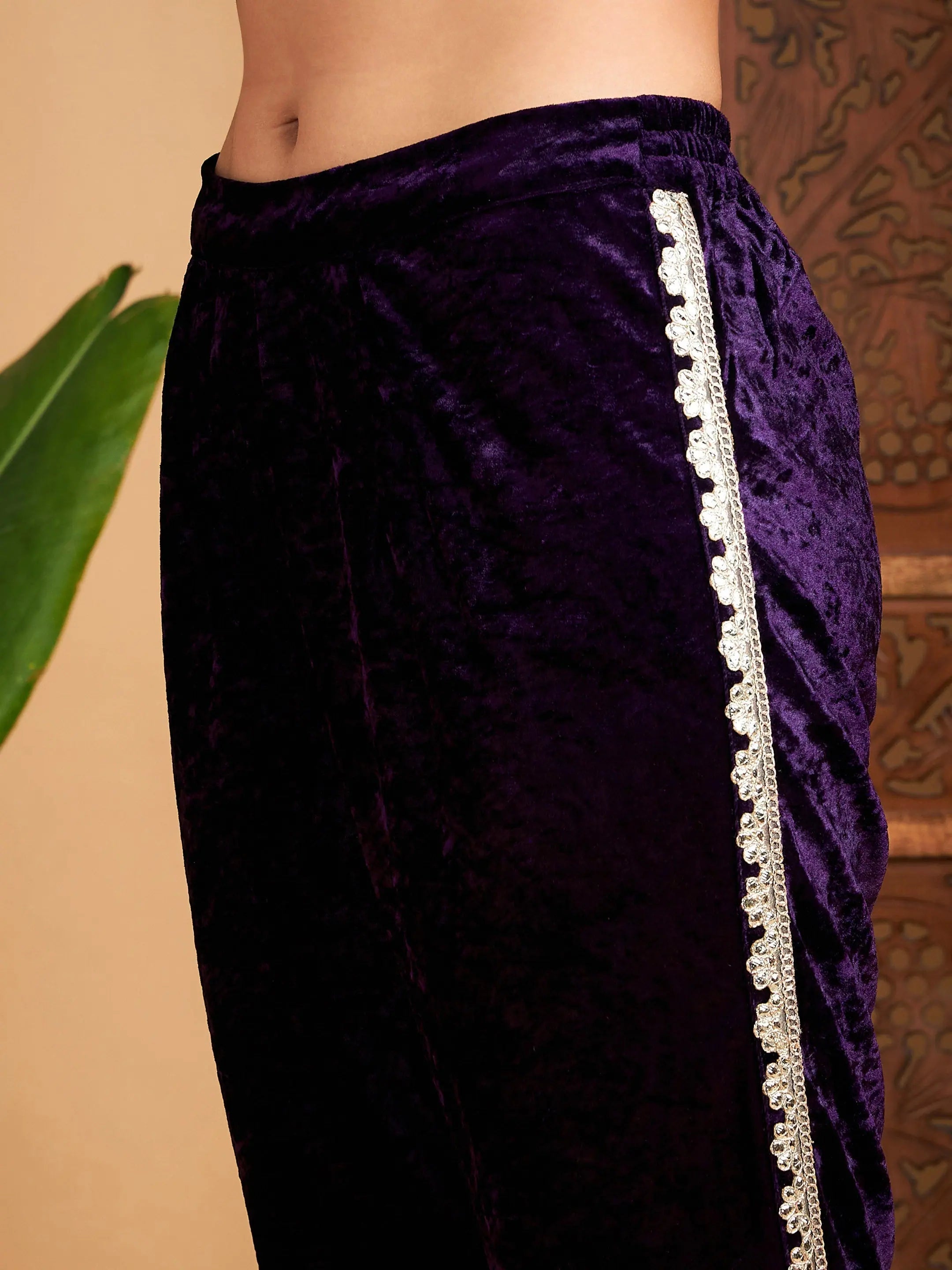 Purple Velvet Dhoti Pant Set | Designer Dhoti Suits for Women