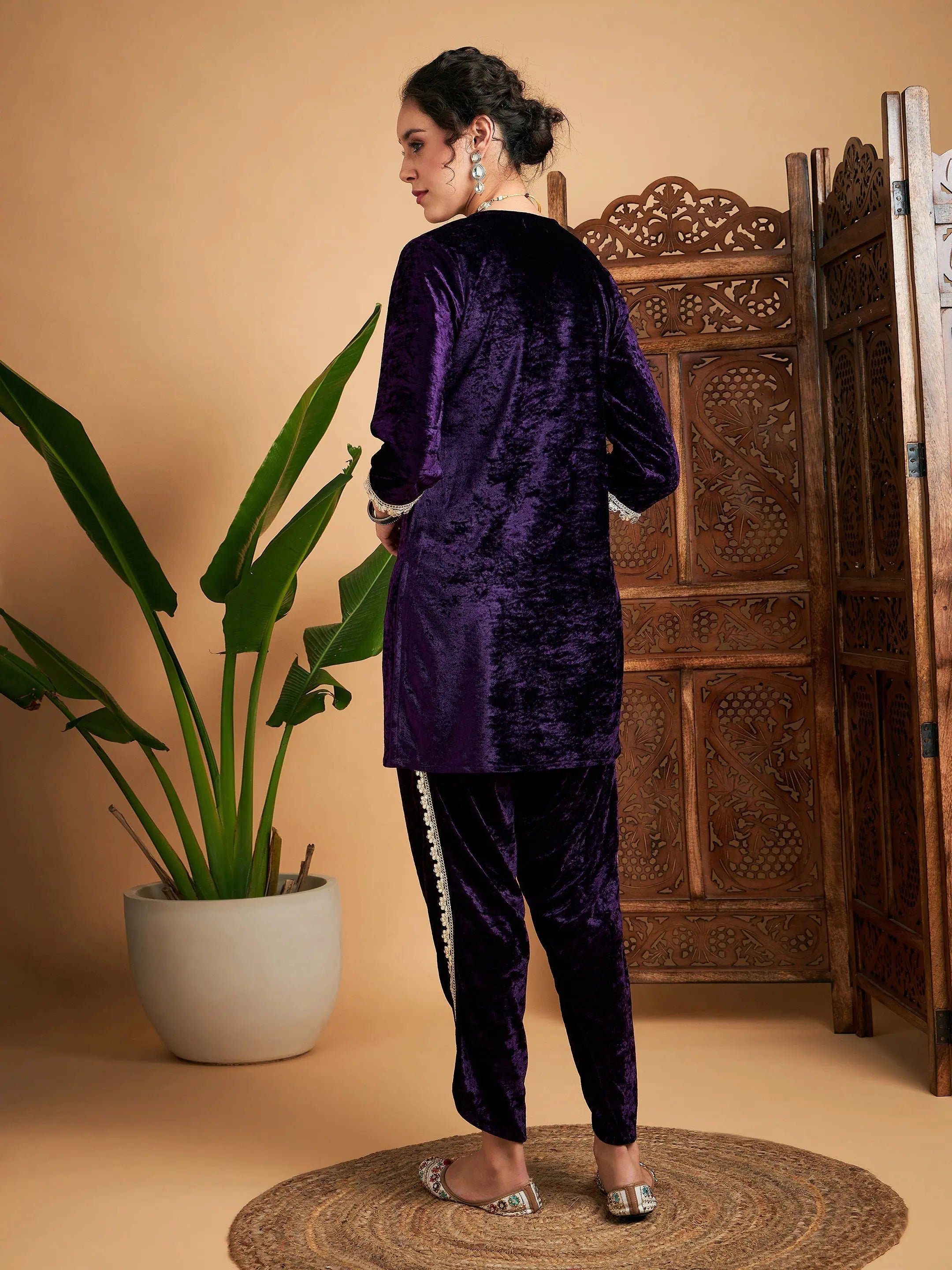 Purple Velvet Dhoti Pant Set | Designer Dhoti Suits for Women