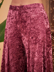 Women Pink Velvet Embroidered Top With Palazzos