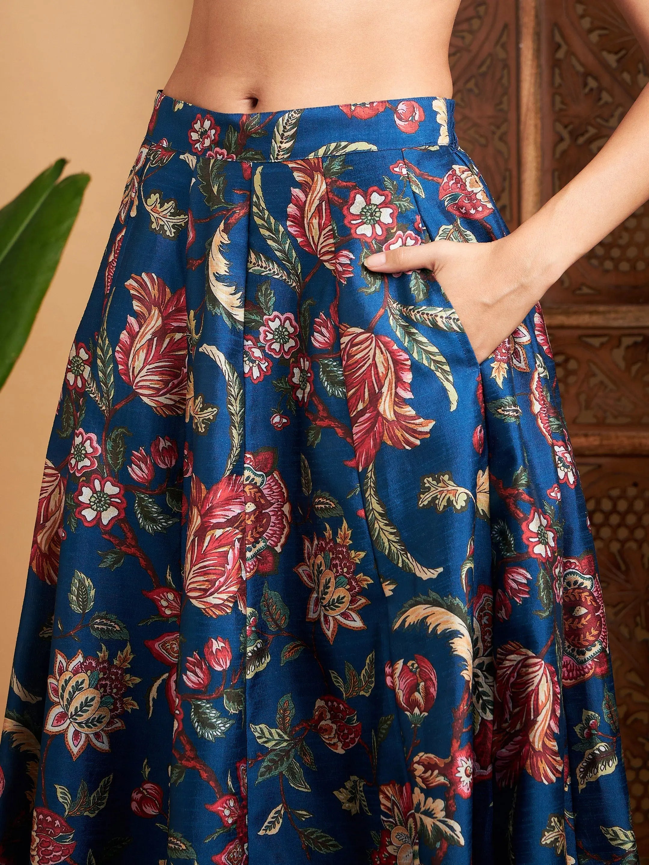 Blue Floral Anarkali Skirt & Blazer | Designer Lehenga for Women