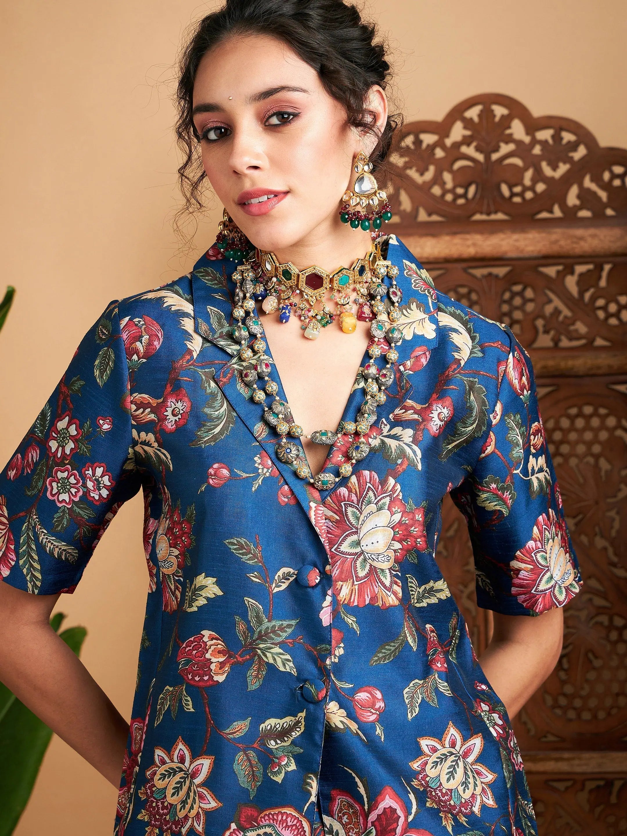 Blue Floral Anarkali Skirt & Blazer | Designer Lehenga for Women