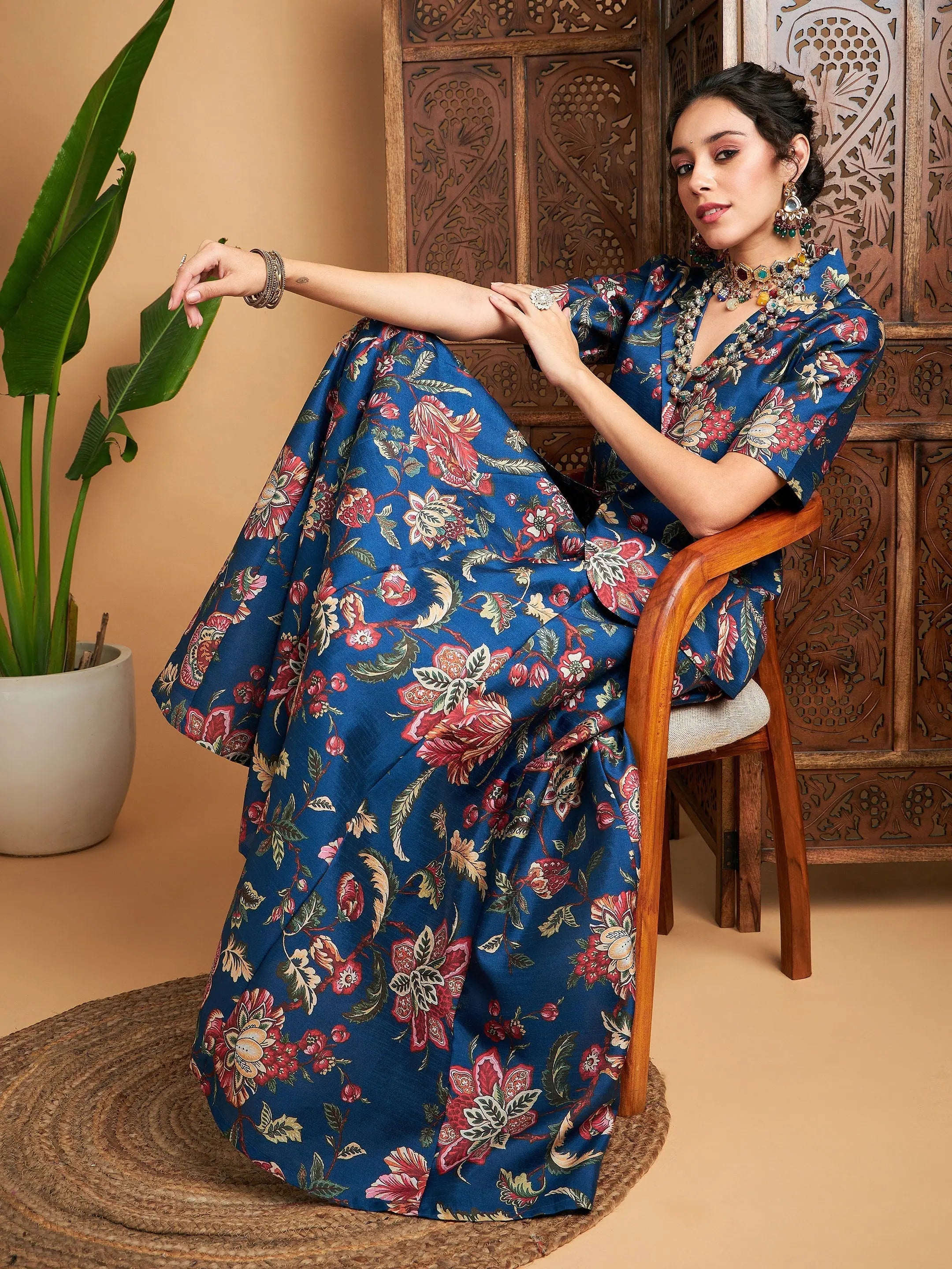 Blue Floral Anarkali Skirt & Blazer | Designer Lehenga for Women