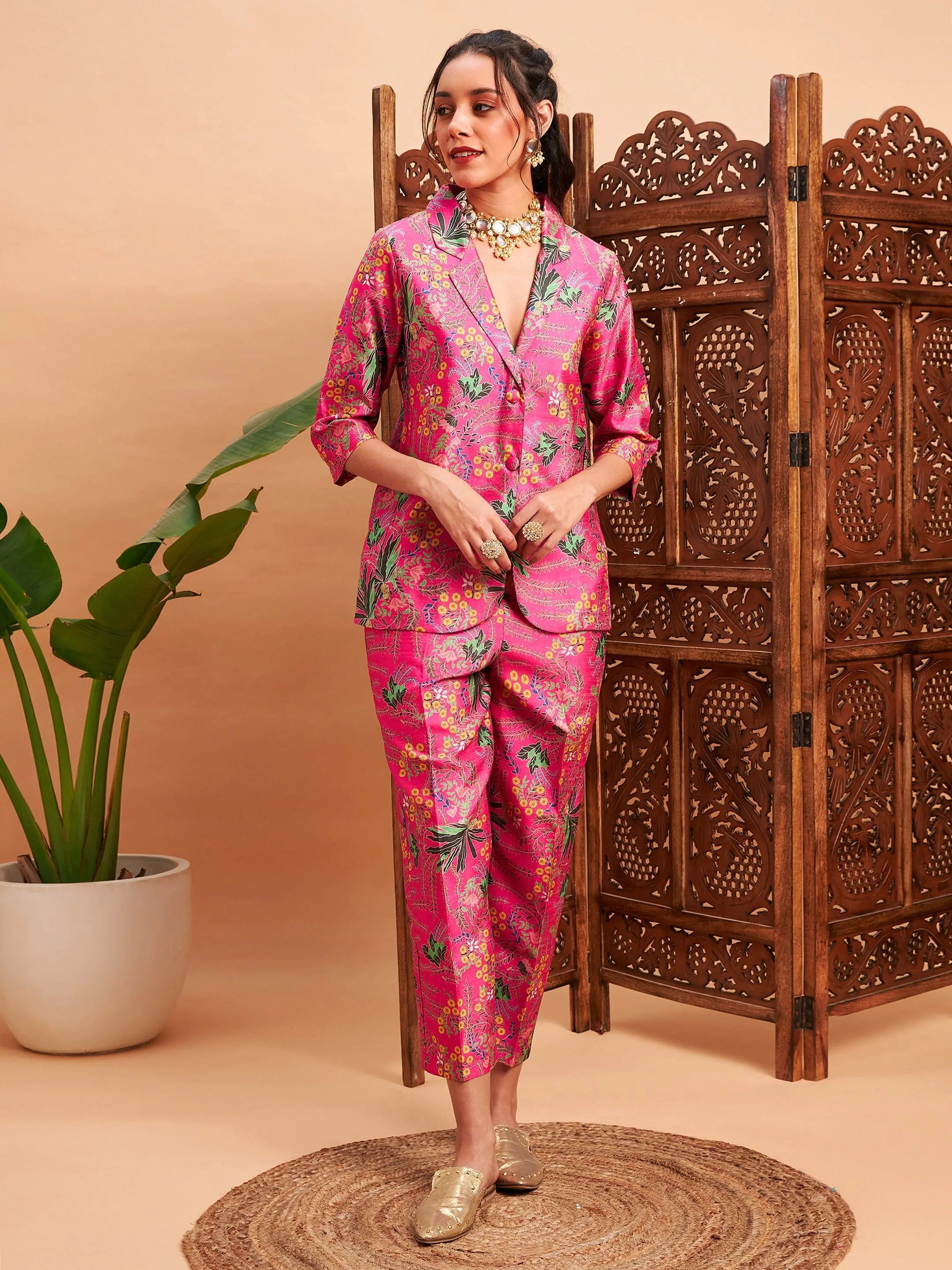 Pink Floral Blazer & Pants Set | Women's Western Clothing