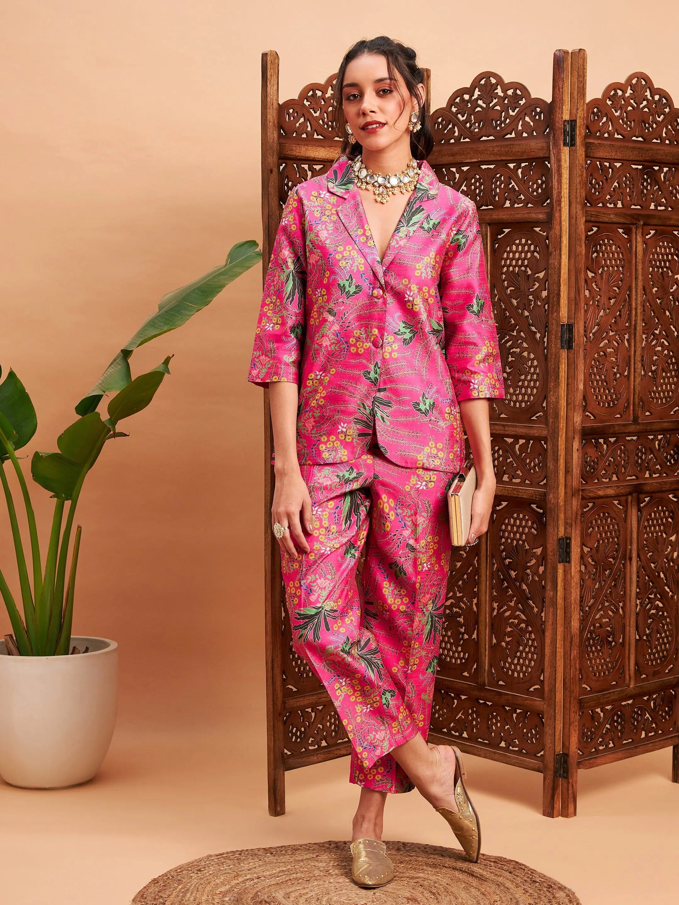 Pink Floral Blazer & Pants Set | Women's Western Clothing