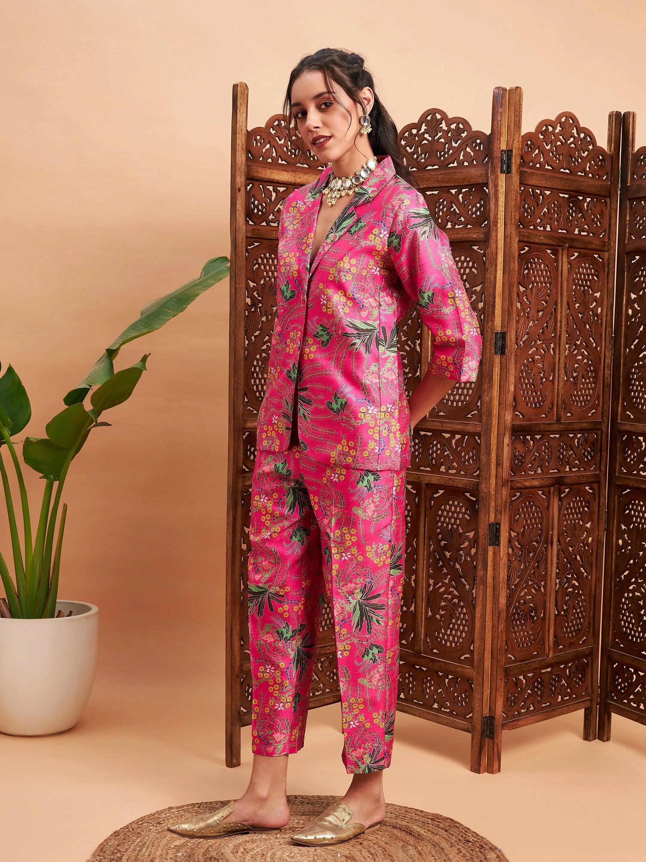 Pink Floral Blazer & Pants Set | Women's Western Clothing