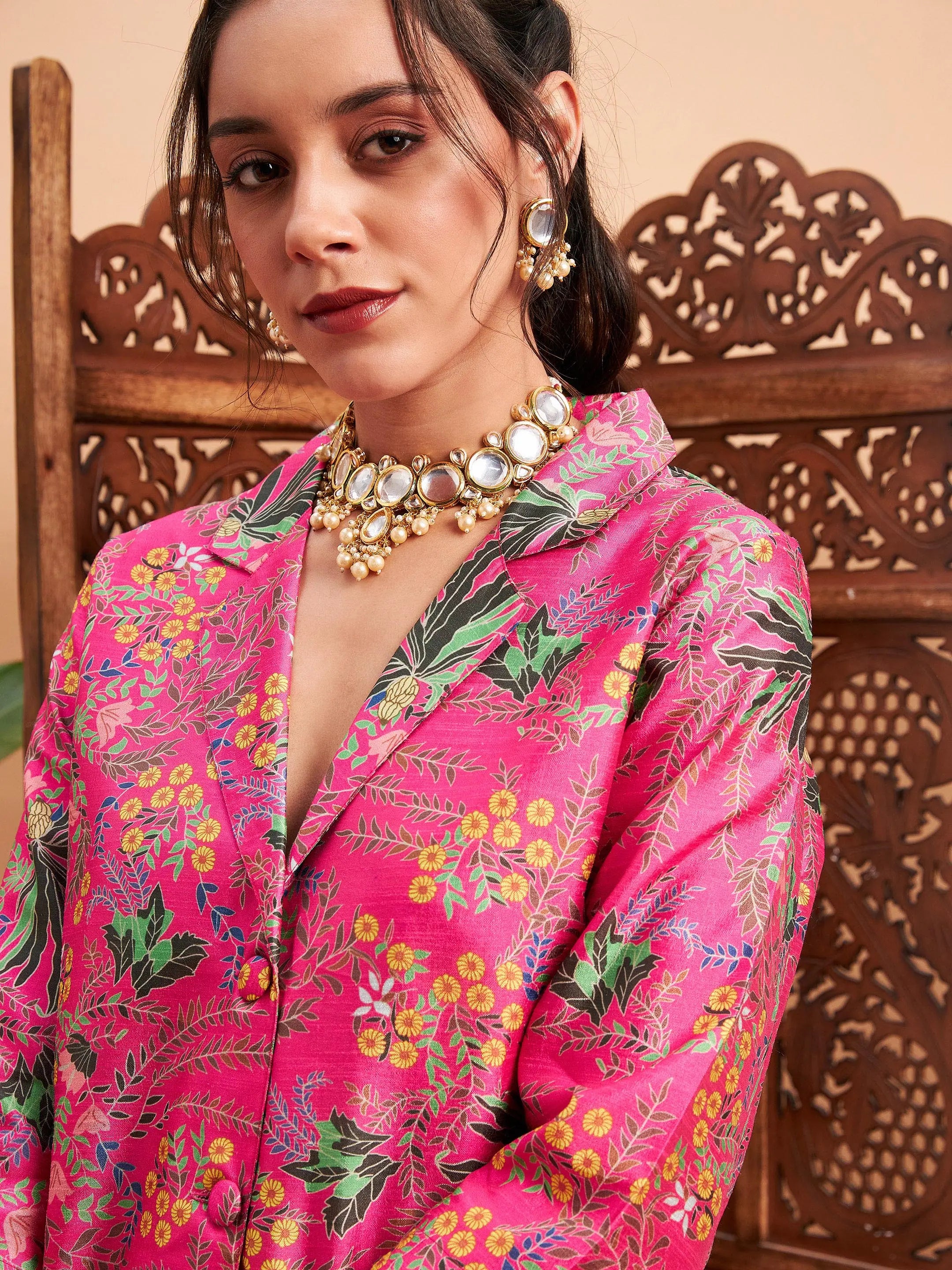 Pink Floral Blazer & Pants Set | Women's Western Clothing