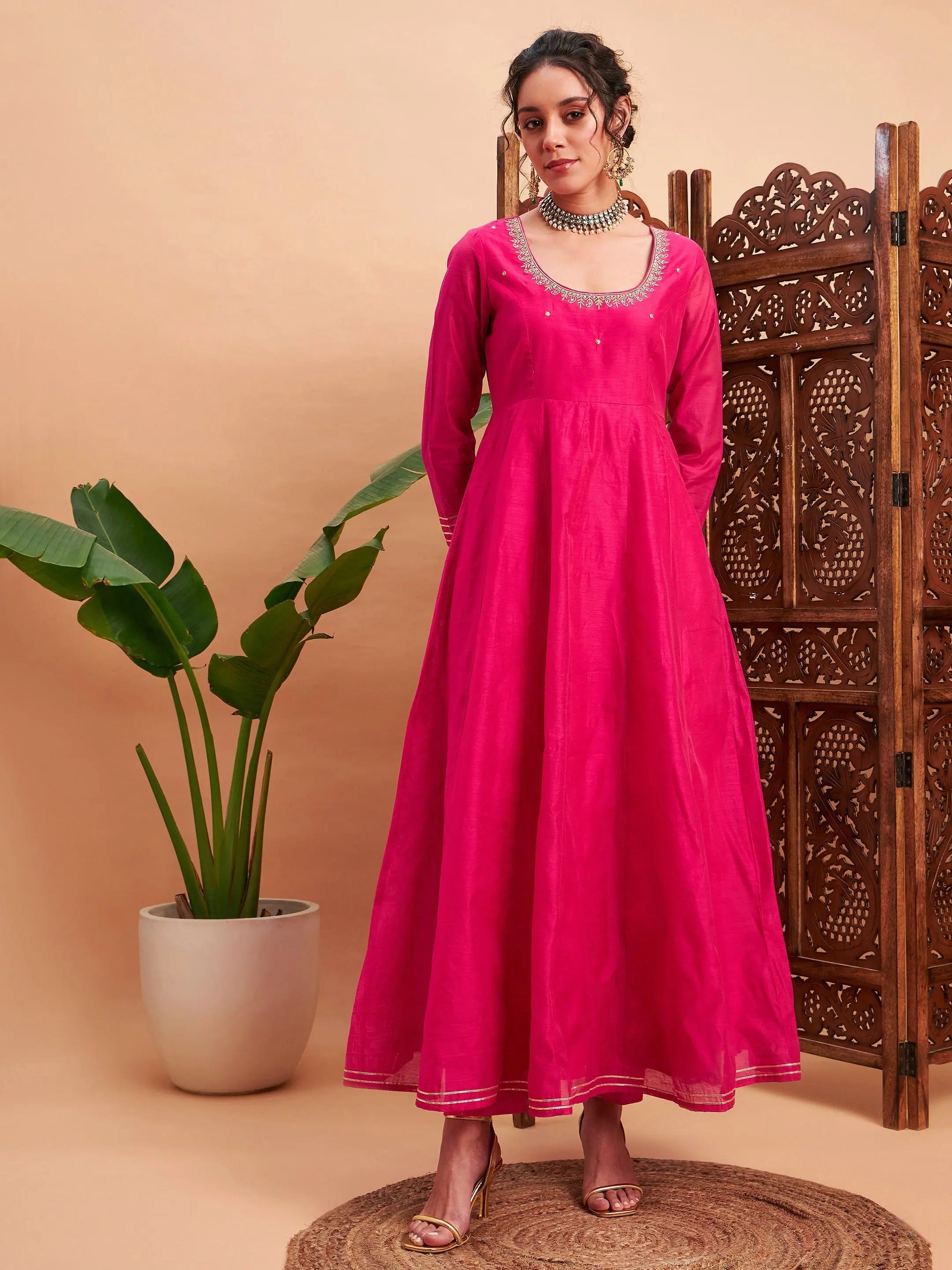 Fuchsia Embroidered Anarkali Kurta | Designer Anarkali Gown