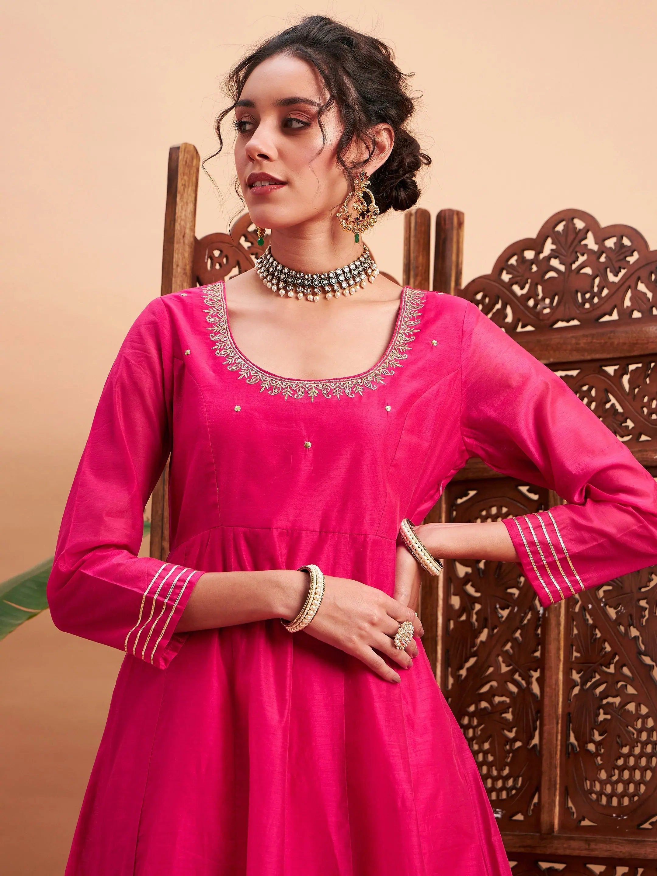 Fuchsia Embroidered Anarkali Kurta | Designer Anarkali Gown