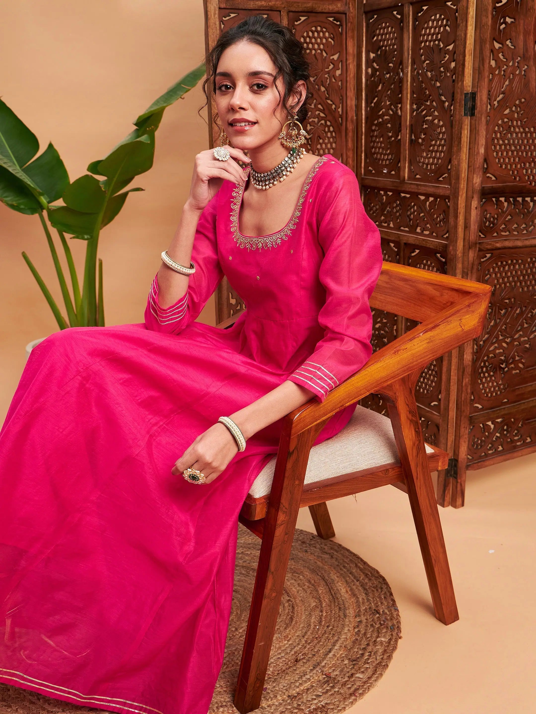 Fuchsia Embroidered Anarkali Kurta | Designer Anarkali Gown